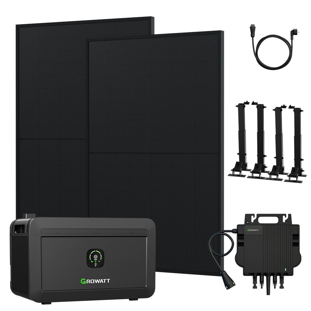 Growatt Balkonkraftwerk 910W Growatt NOAH 2000 Speicher mit 800W Wechselrichter, Halterung, (2xAstronergy 455wp, Growatt NOAH 2000 Speicher mit 800W Wechselrichter), Growatt NEO-800M-X: Integrierte WiFi-Kommunikation