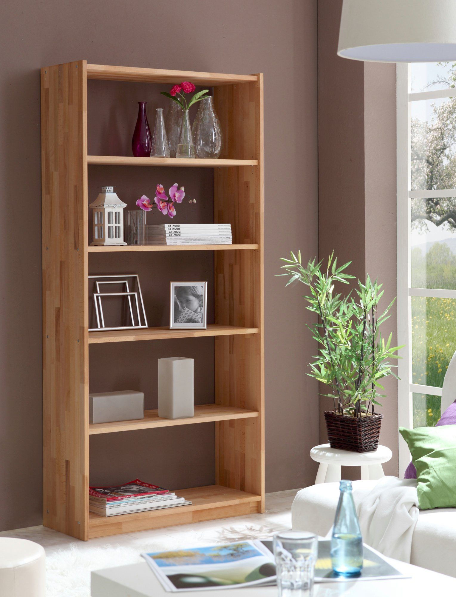 Ticaa Standregal Standregal Bücherregal Simon Buche 5 Fächer, Massives Qual günstig online kaufen