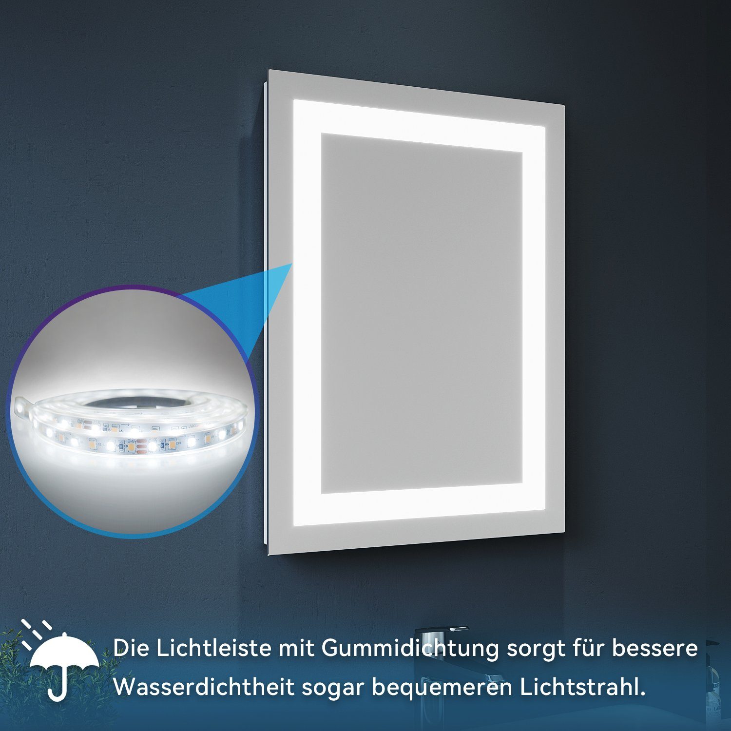 SONNI Badspiegel Badezimmerspiegel, Lichtspiegel mit Beleuchtung, Wandschalter, 60×50 Badspiegel, IP44 Wandspiegel, cm, Badspiegel, LED