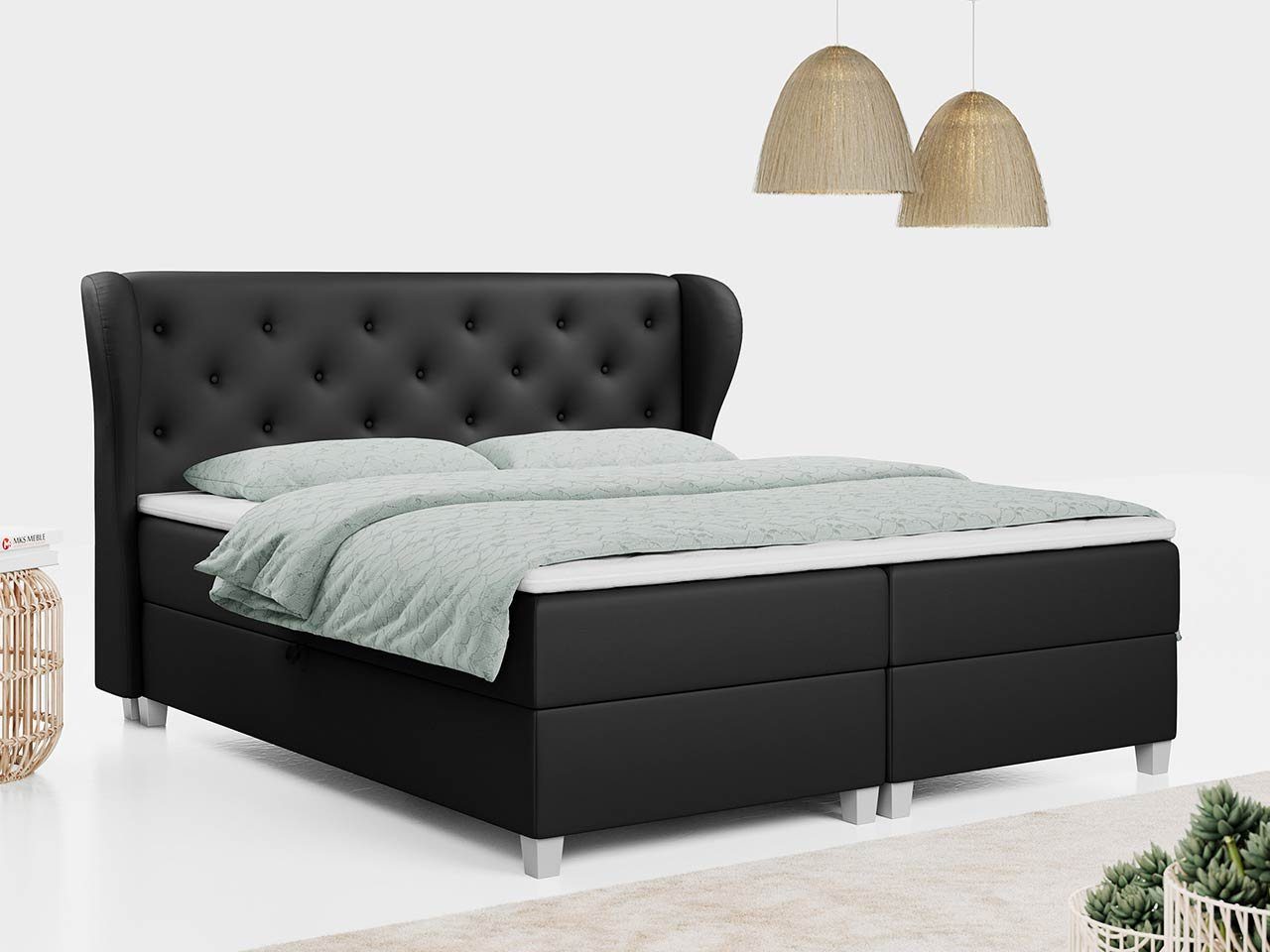 mit Deko - Doppelbett Boxspringbett Multipocket-Matratze Bed KARAT, MKS MÖBEL