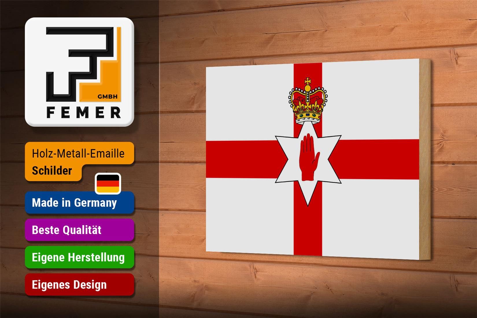Femer GmbH Holzbild Flagge Nordirland 18x12cm Flag Northern Ireland, Flaggen (1 St), Glatte Holzfaserplatte (MDF), vorn beschichtet