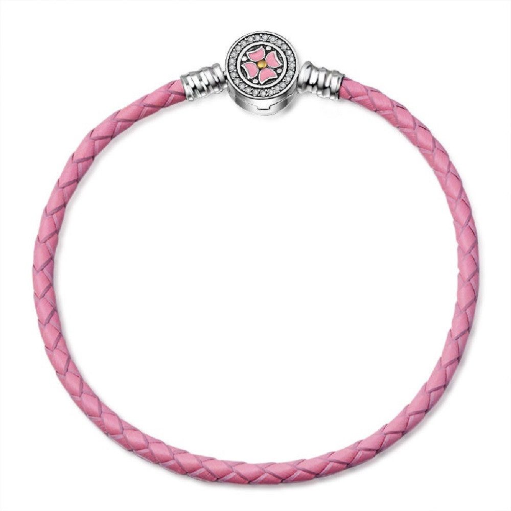 PANDACHARMS Lederarmband Rosa Leder Charm Armband BLUME, 19cm mit Silber Ve günstig online kaufen