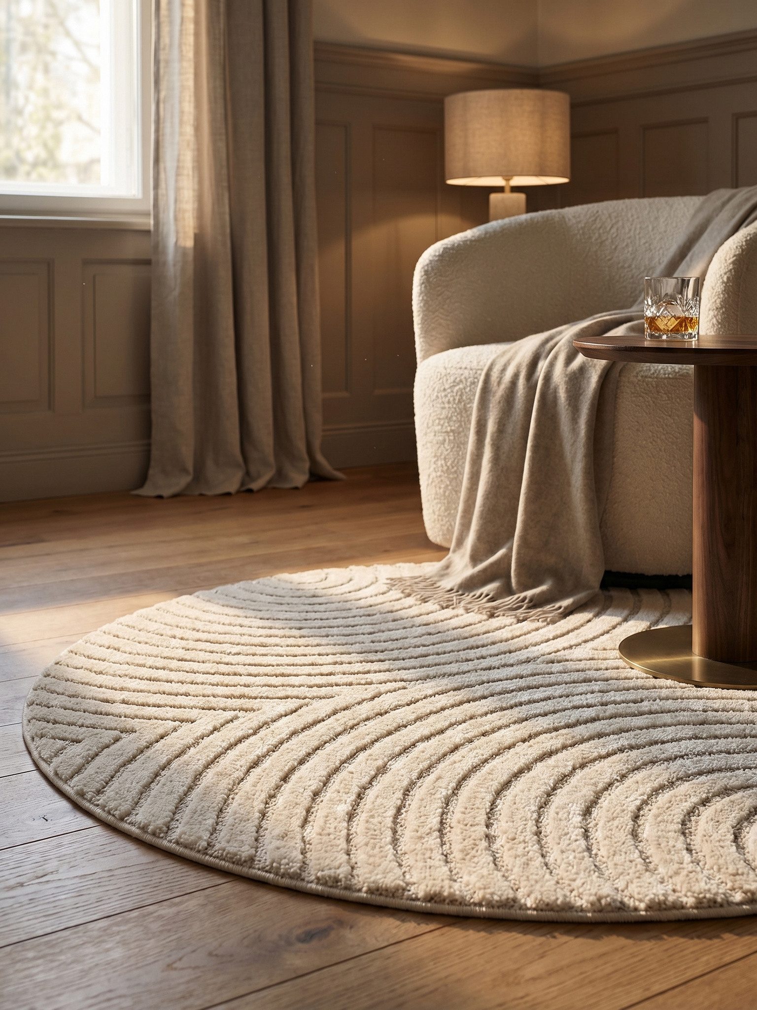 KADIMA DESIGN Teppich RIGI Hoch-Tief 3D-Effekt Waschbar Strapazierfähig, Rund, Höhe: 10 mm, Creme, 80x80 cm, Wohnzimmerteppich Strapazierfähig Waschbar