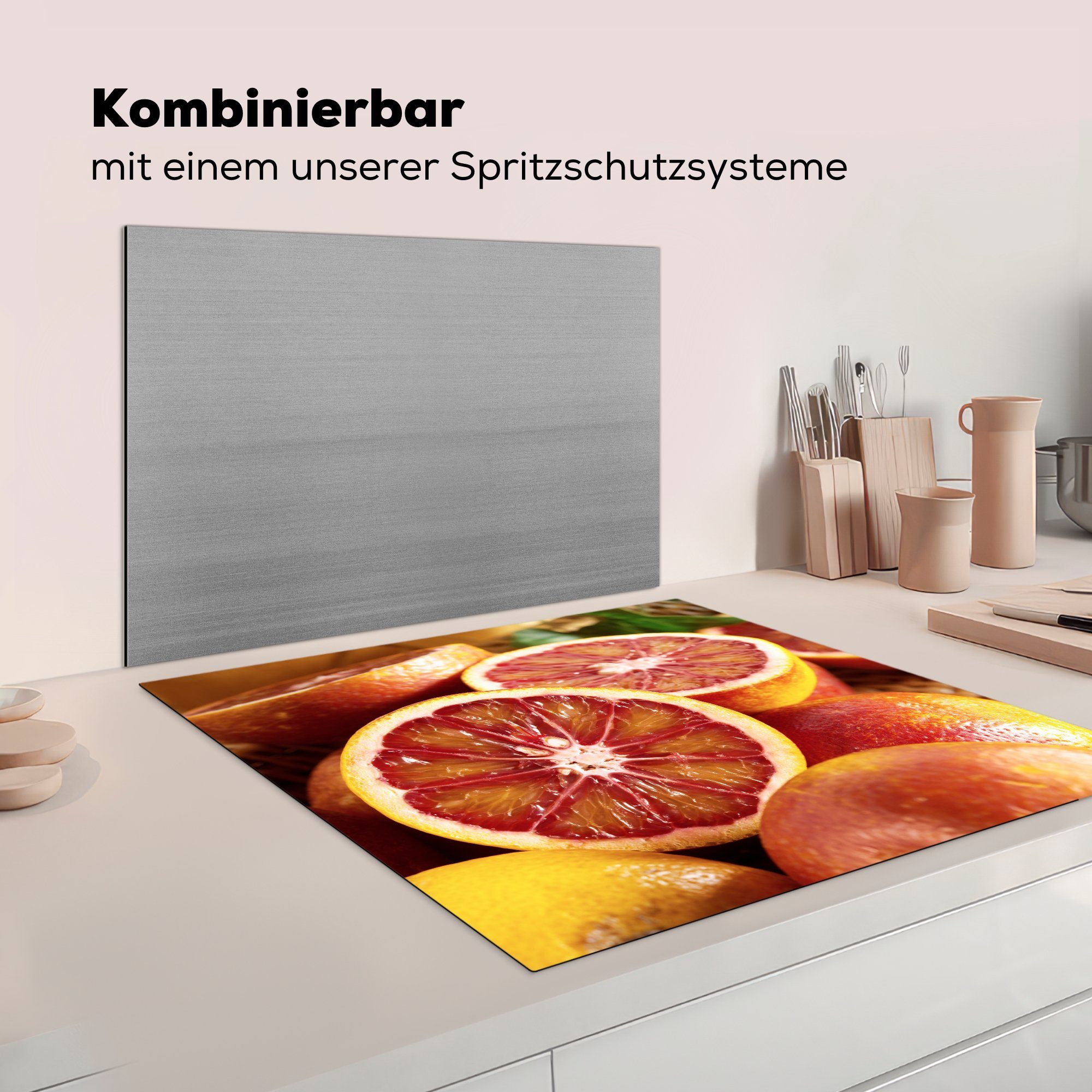 - Arbeitsplatte Obst Vinyl, 78x78 Orange, MuchoWow küche Ceranfeldabdeckung, für tlg), Zitrusfrüchte - Herdblende-/Abdeckplatte (1 cm,