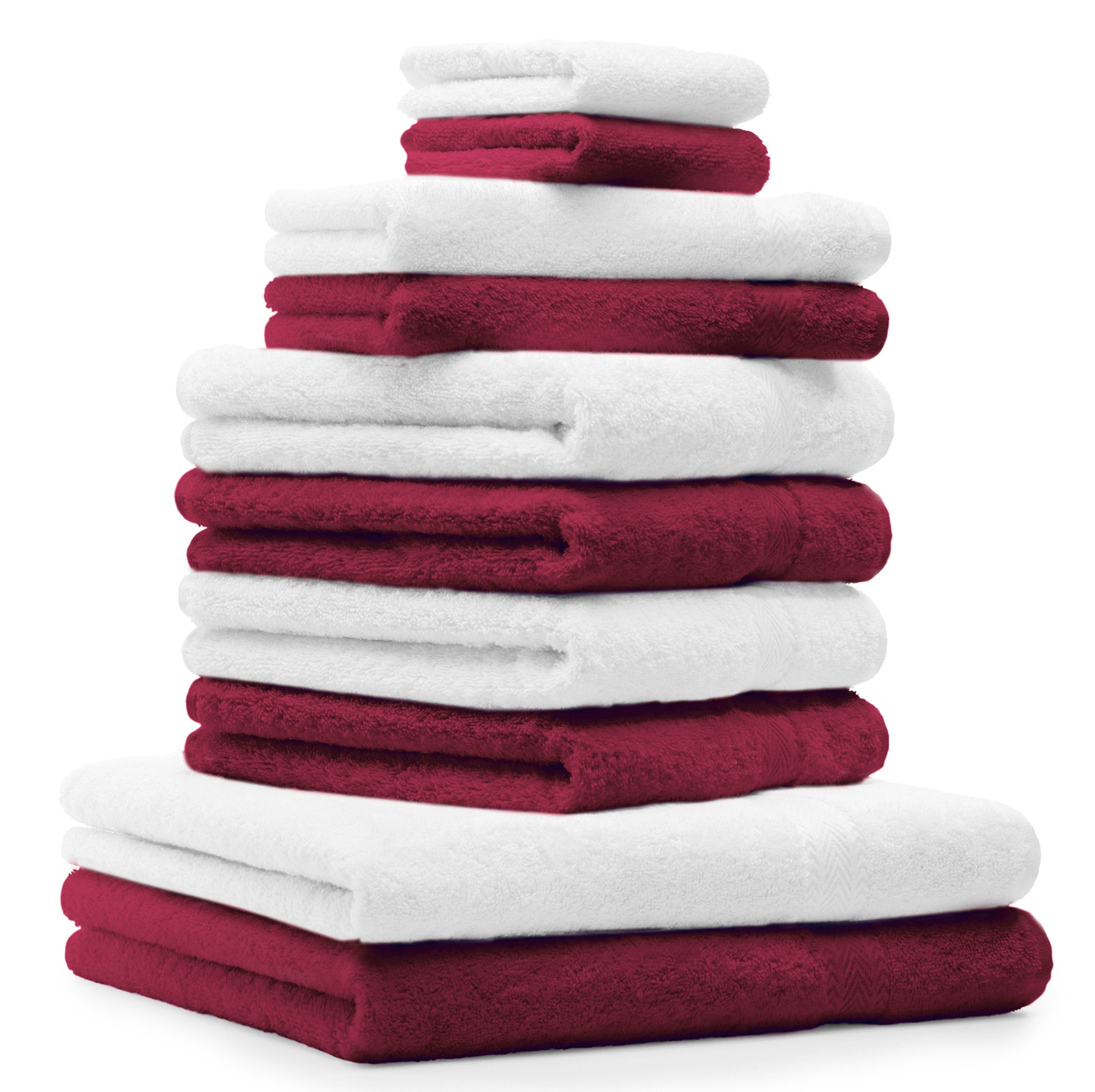 Betz Handtuch Set 10-Tlg. Handtuch-Set Classic 100% Baumwolle dunkelrot und weiß, 100% Baumwolle