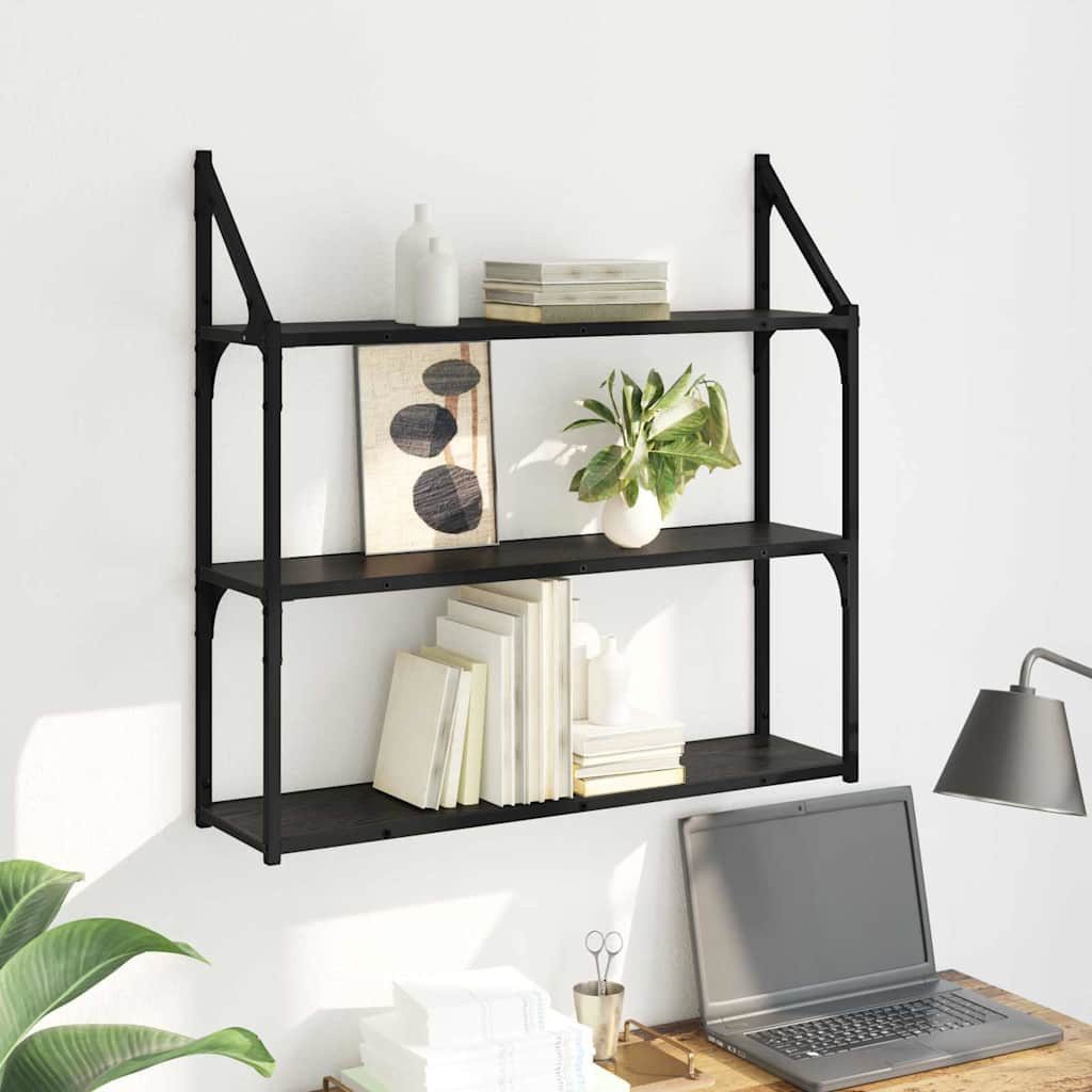 vidaXL Regal Wandregal Wandhalterung Schwarz Eichen-Optik 80 x 21 x 78,5 cm, 1-tlg. – Bild 4 von 5