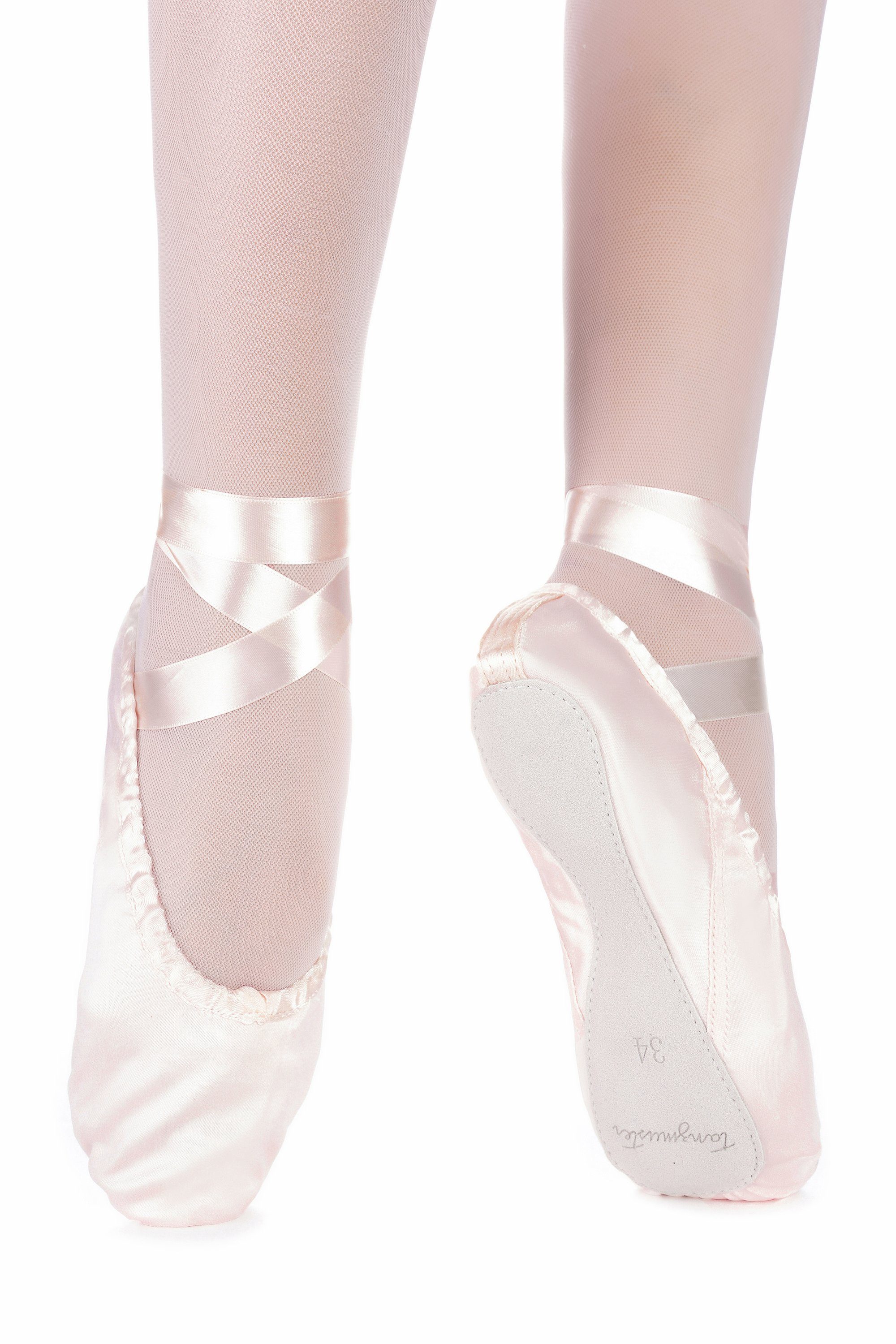 tanzmuster Ballettschuhe Terry aus Satin mit ganzer Ledersohle Tanzschuh Ballettschläppchen mit Satinband zum Binden für Mädchen