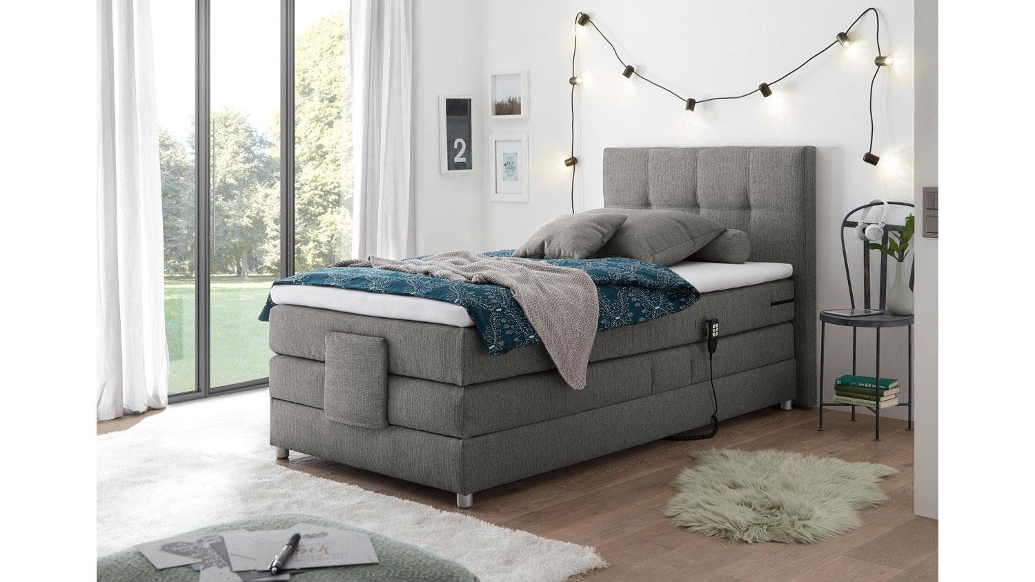 Bega Consult Boxspringbett Boxspringbett Manolo 2 in Stoff elephant mit Motor 100x200 cm