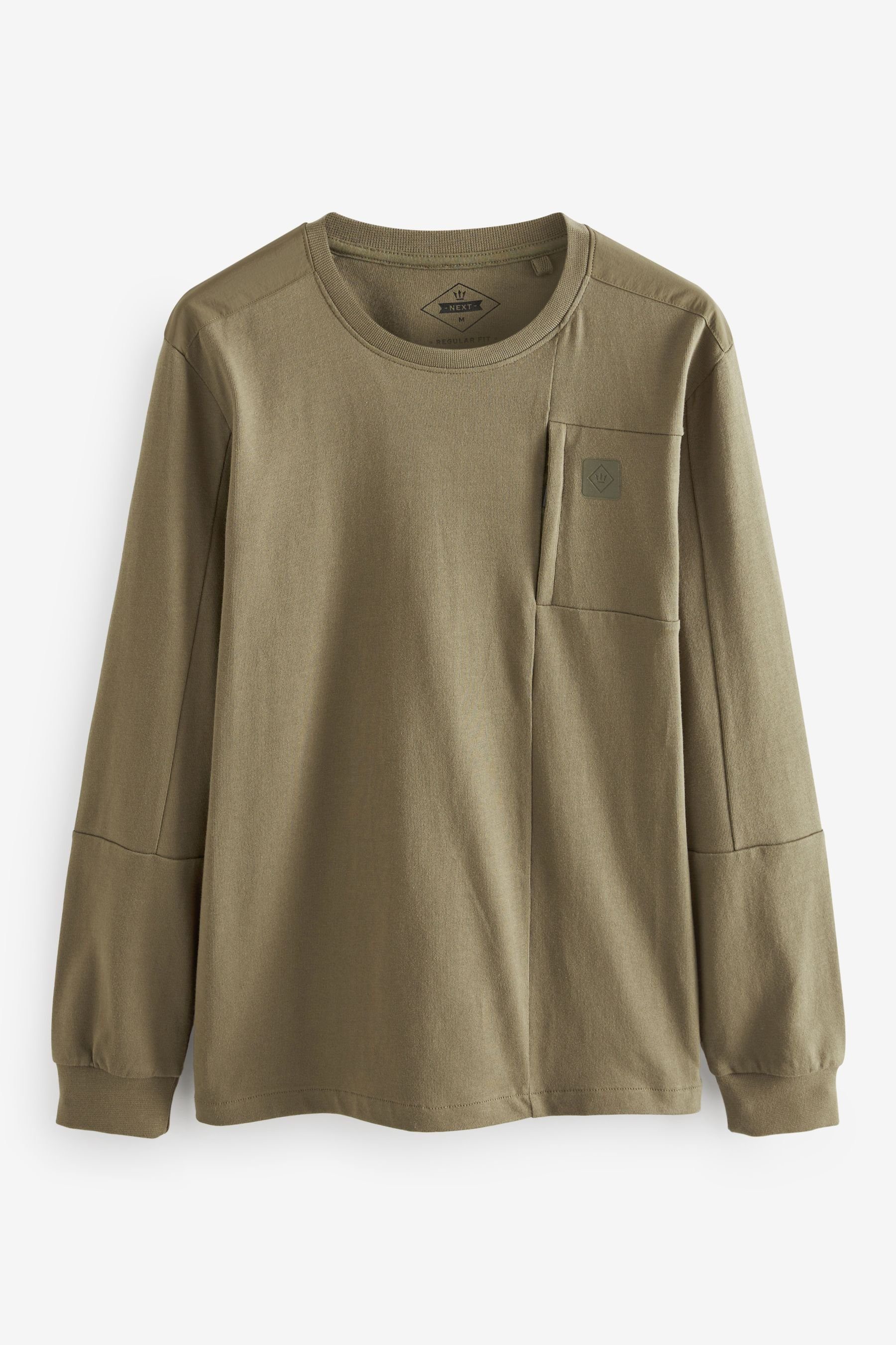 Next T-Shirt T-Shirt mit Utility-Tasche-Langarm (1-tlg) Khaki Green
