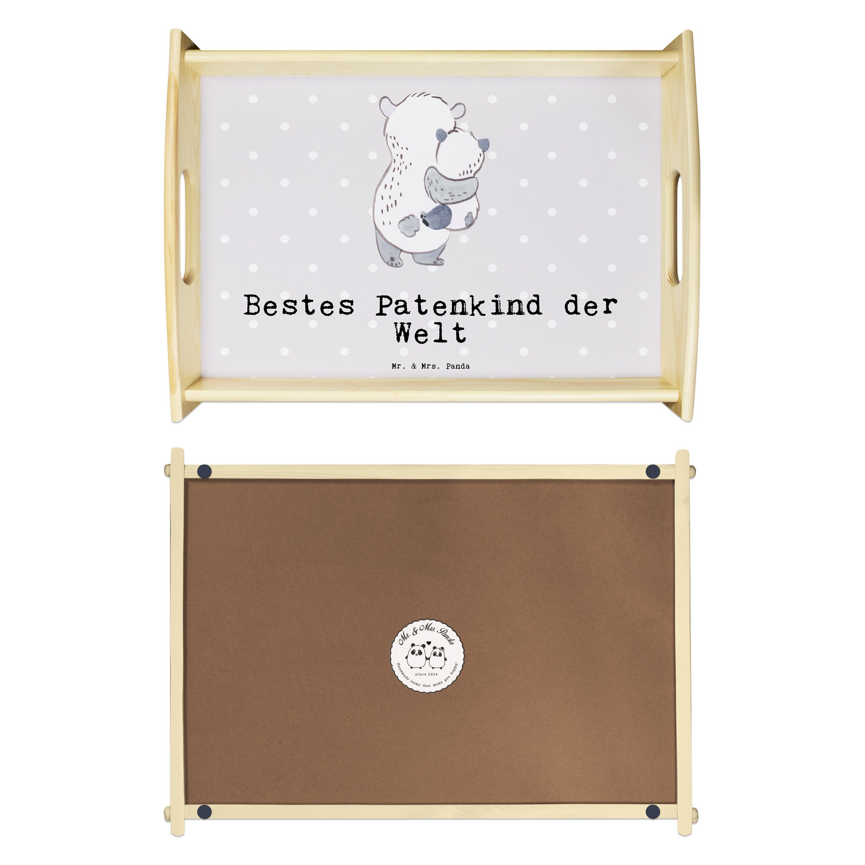 Welt Tablett - Pastell Panda & - lasiert, Mrs. Patenkind Ho, Nichte, (1-tlg) Geschenk, Echtholz Panda der Mr. Grau Bestes