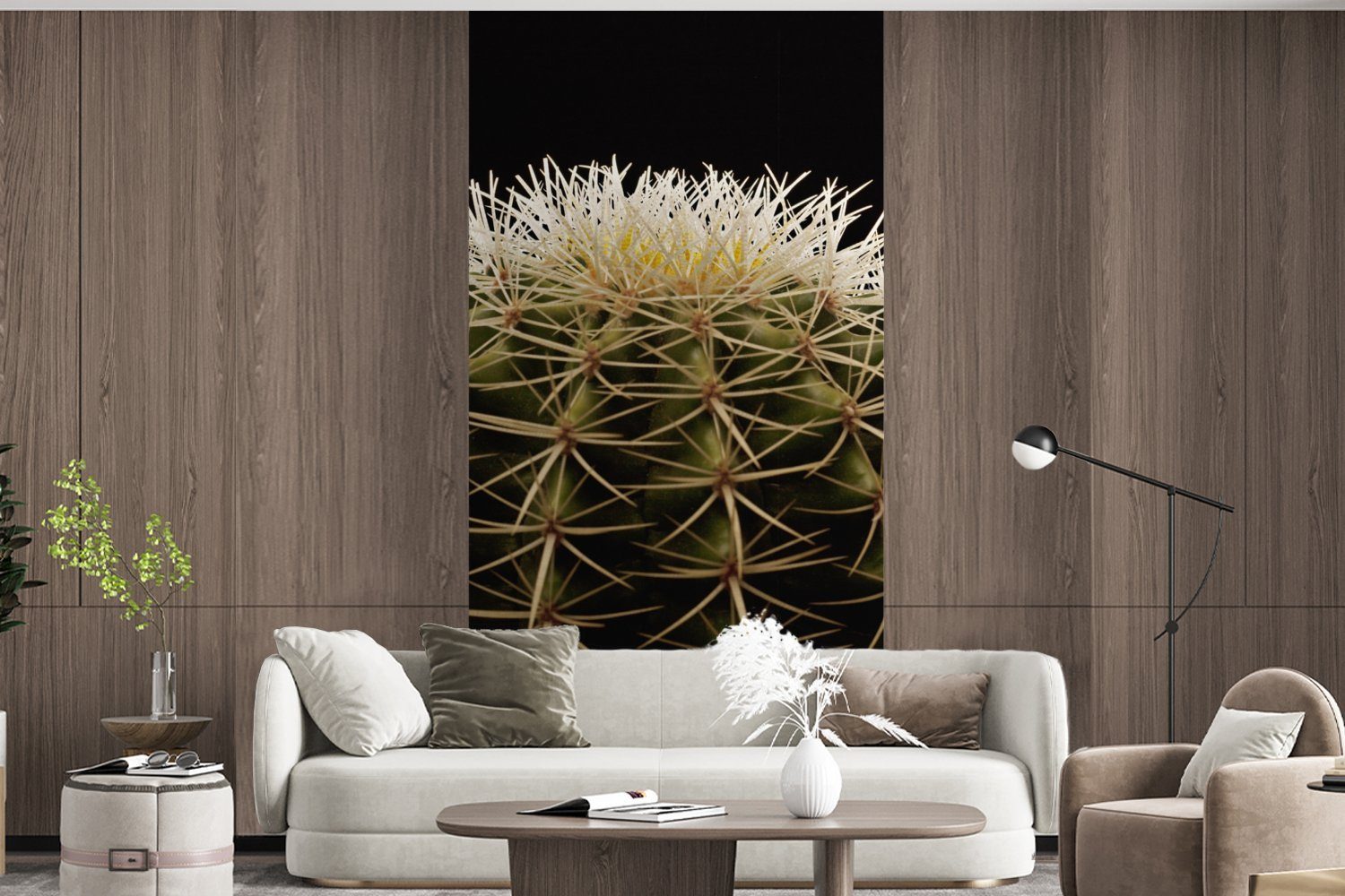 MuchoWow Fototapete Eine Nahaufnahme eines Kaktus St), Hintergrund, (2 Wohnzimmer Fototapete Schlafzimmer Küche, schwarzem für bedruckt, dornigen Vliestapete auf Matt