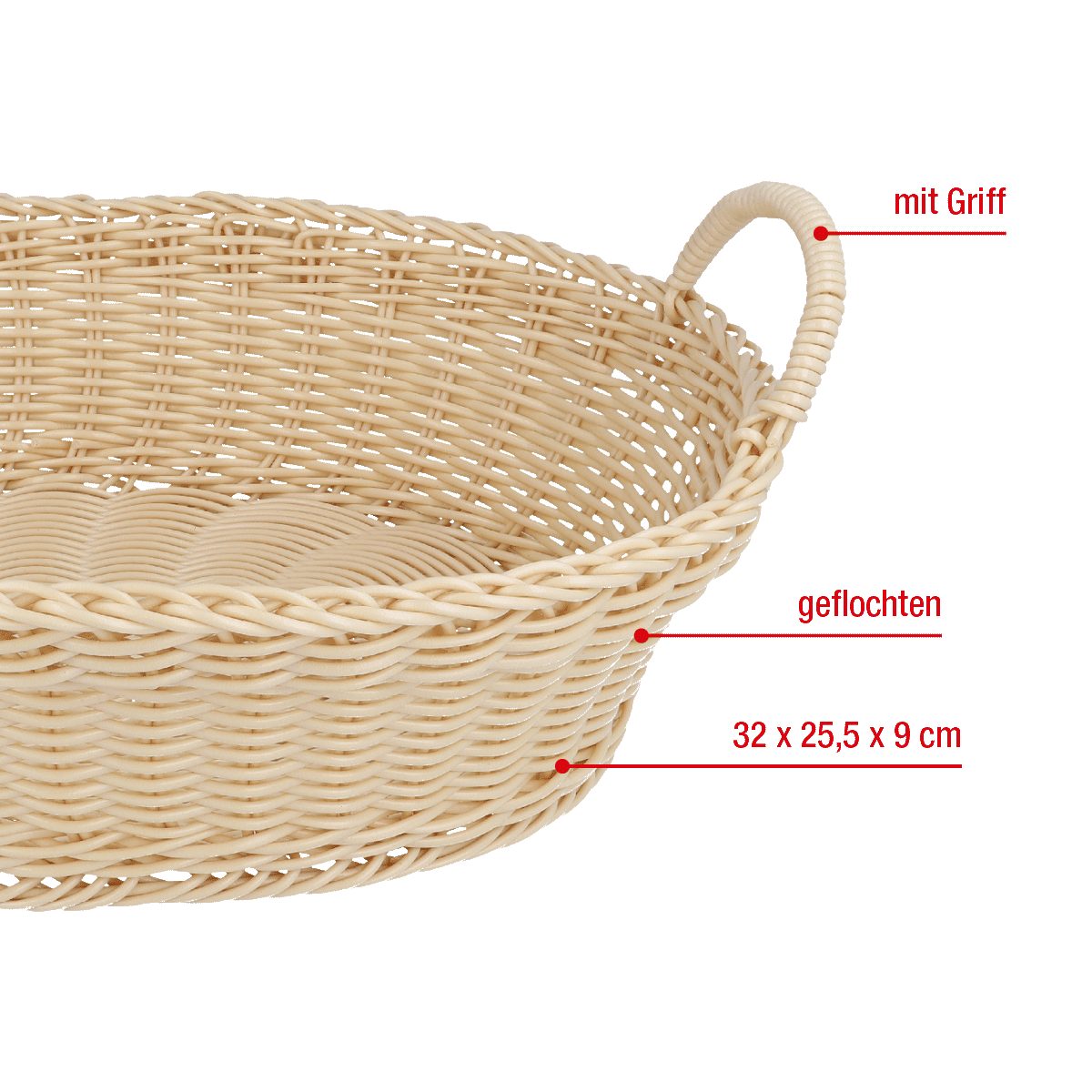 EUROHOME Brotkorb Holzoptik Brotkorb im traditionellen Design aus Kunststoff, Kunststoff, (1-tlg., Brötchenkorb 32 x 25,5 x 9 cm), Brotkorb geflochten - Aufbewahrungskorb Küche