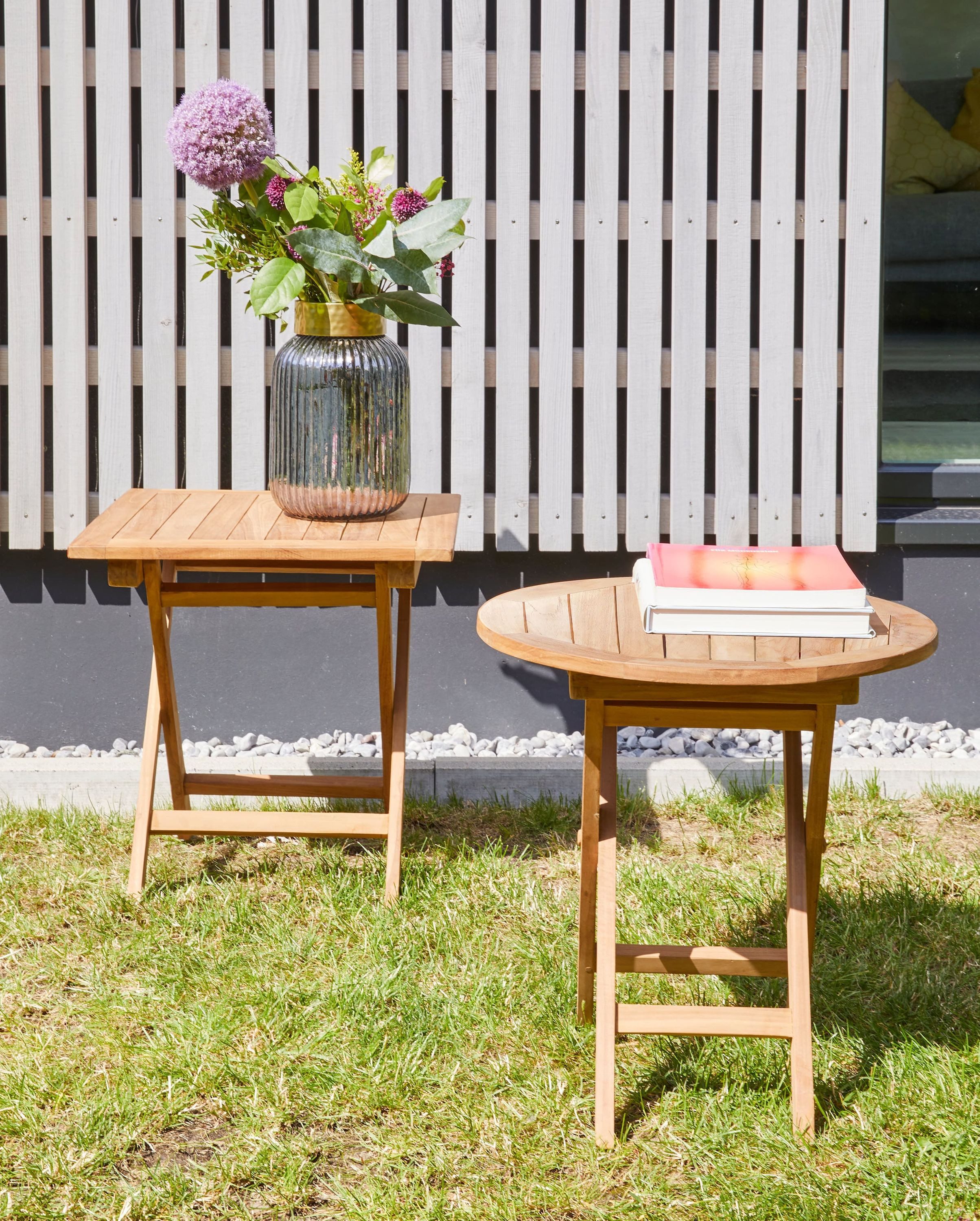 dasmöbelwerk Gartentisch Klapptisch Ela Bistrotisch Beistelltisch Teak Gartenmöbel Ø50x50cm – Bild 4 von 5