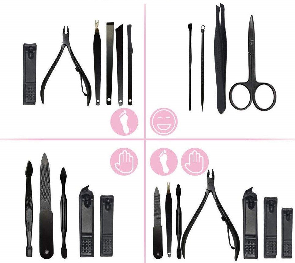 COOL-i ® Maniküre-Pediküre-Set Maniküre Pediküre Set – 16-teiliges Edelstahl Nagelpflegeset mit Etui, für Männer & Frauen, Reise & Zuhause