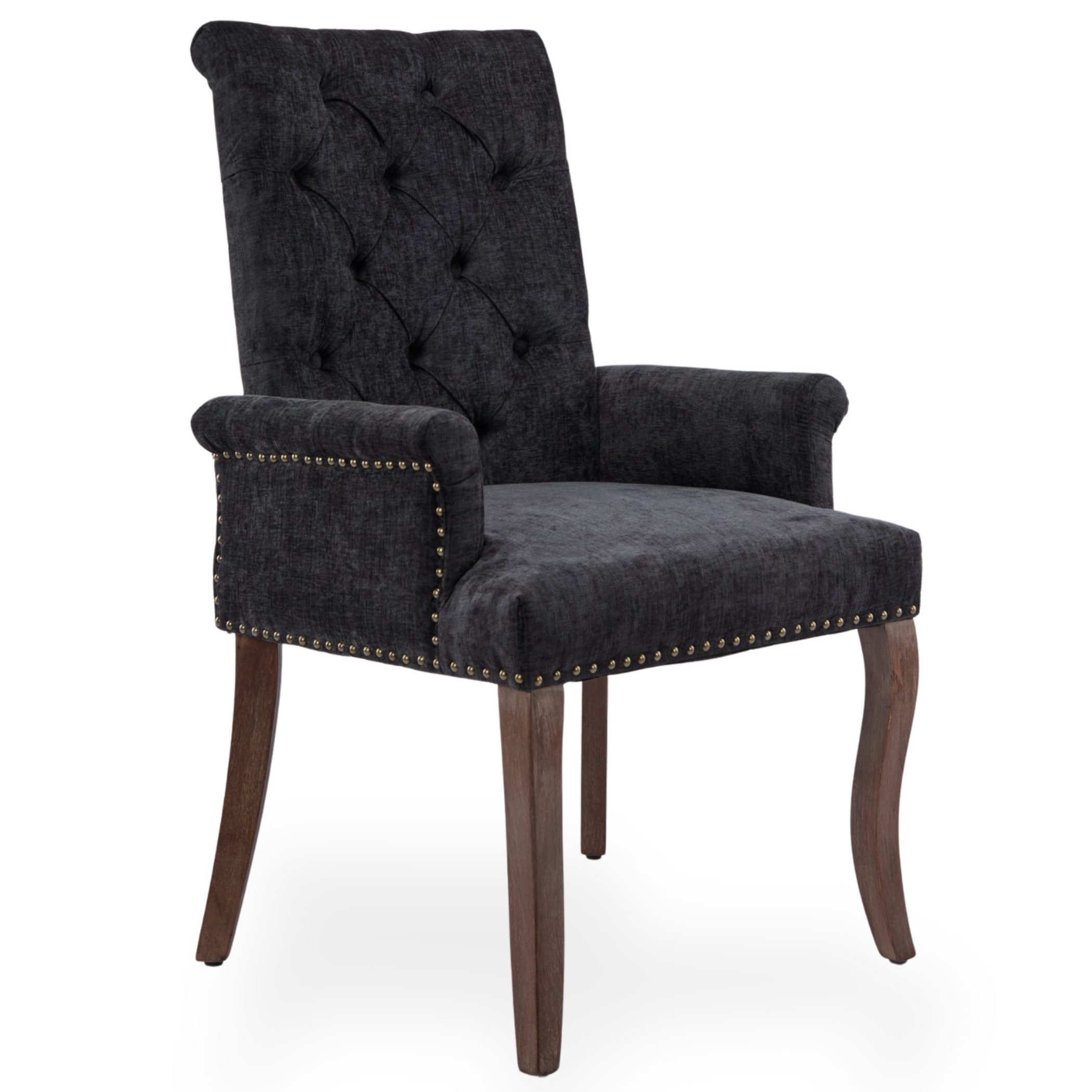 SeedWave Esszimmerstuhl mit Armlenen, Chenille Polsterstuhl mit Verstellbaren Massivholzbeinen, Relaxsessel in französischem Luxusstil, Rückenlehne mit Knopfheftung