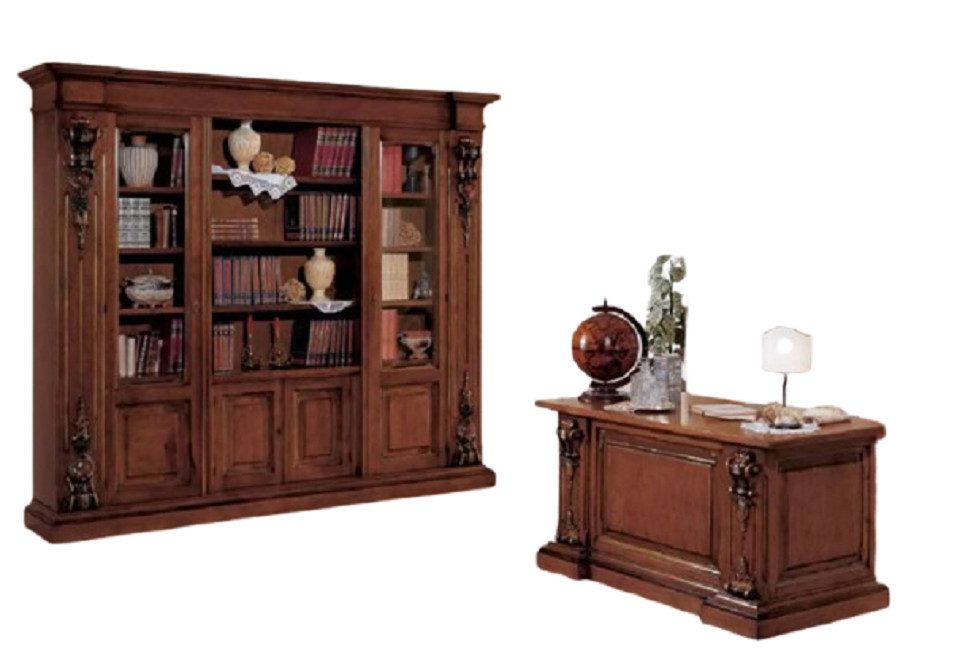 Xlmoebel Büromöbel-Set Klassisches Braun Arbeitszimmer Möbel-Set mit Schreibtisch und Regal, (2-tlg., Schreibtisch+Bücherregal), Hergestellt in Europa