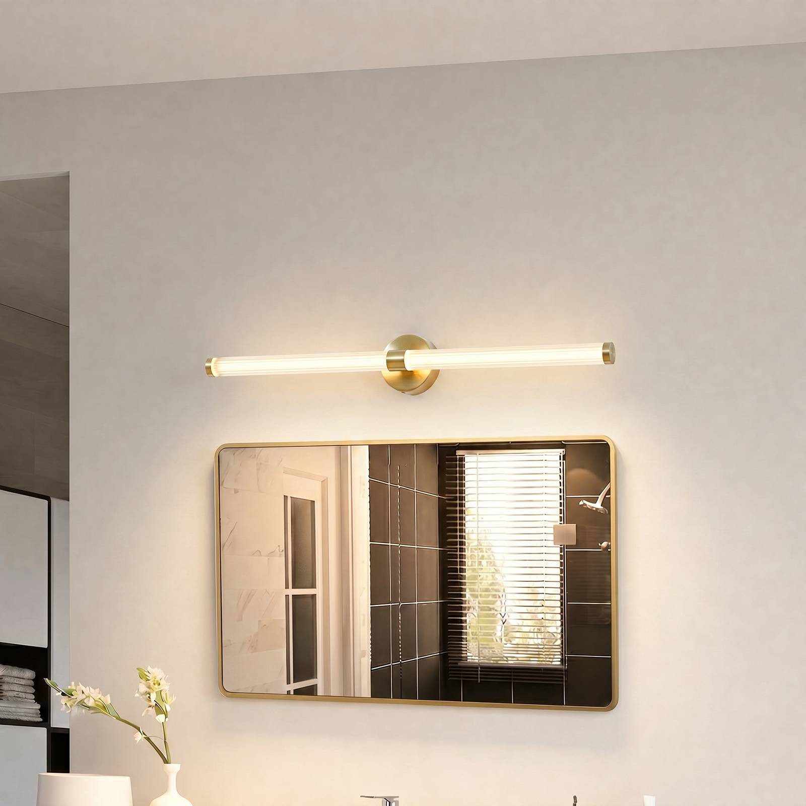 Lucande Wandleuchte Melisa, LED, Glas Gold / Messing Farbwechsel warmweiß / tageslicht IP44, Farbwechsel warmweiß / tageslicht