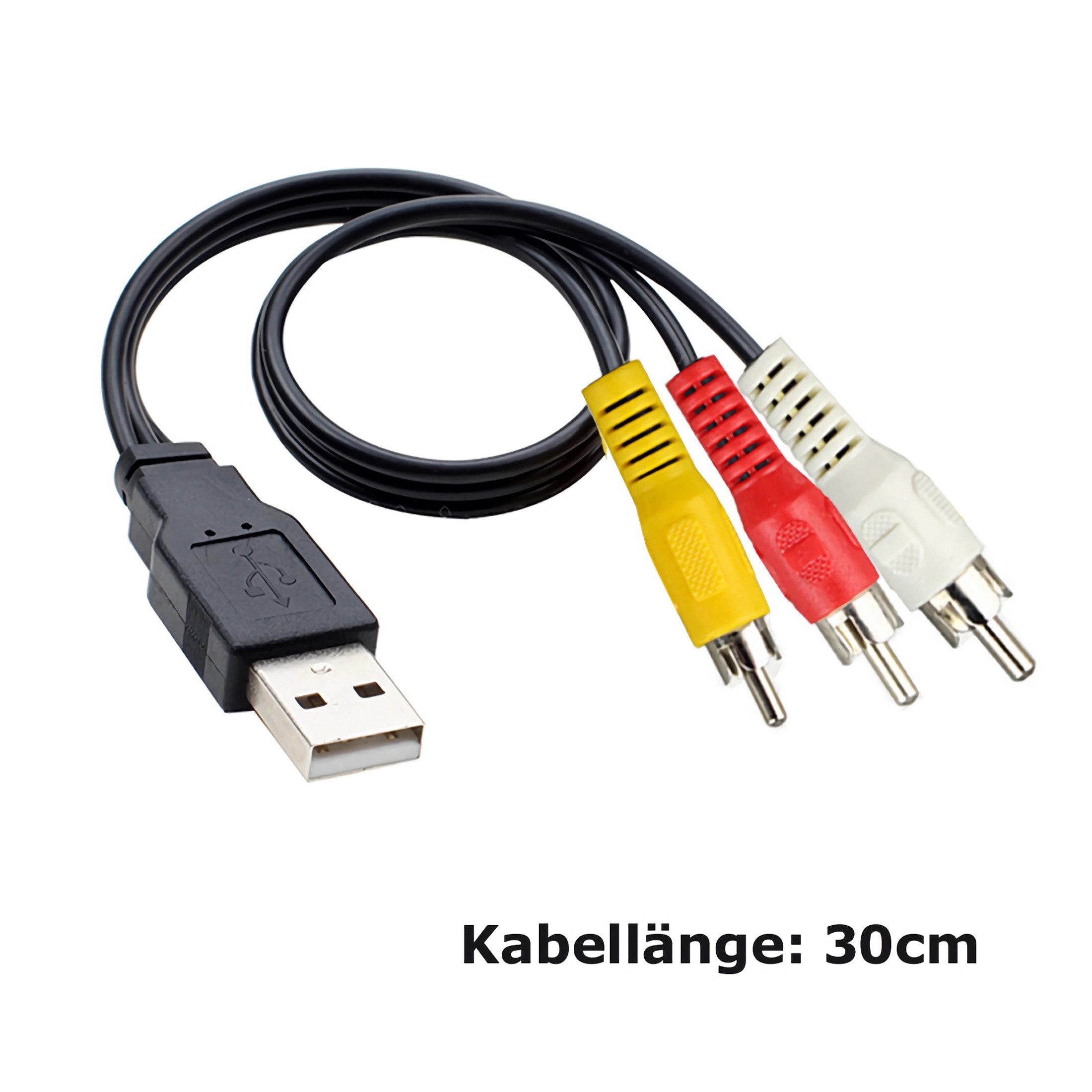 Bolwins G53 USB 2.0 auf Cinch AV Kabel Adapter Audio Video für TV PC Cam 30 cm Audio- & Video-Kabel, USB-A Stecker, Cinch-Stecker (RCA), Cinch (RCA) (30 cm), AV-Adapterkabel für analoge Audio- und Videoübertragung, Plug & Play