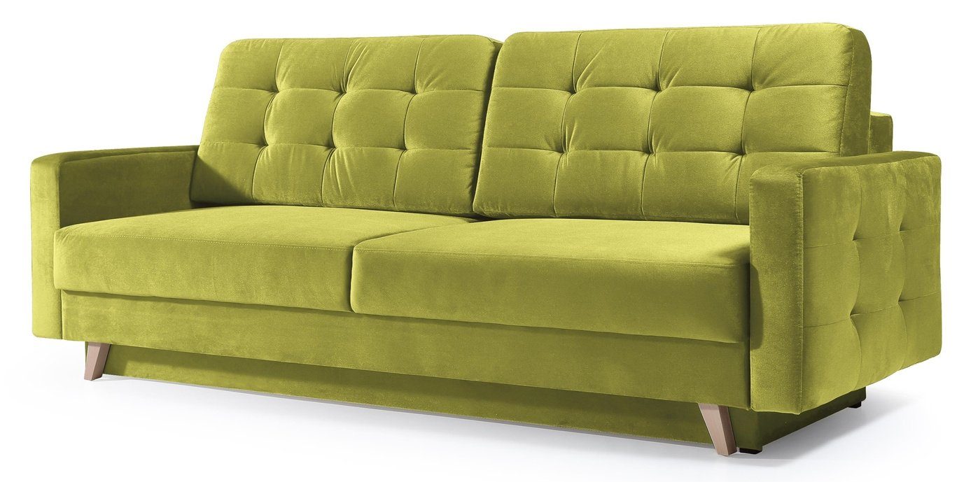 Schlaffunktion Sofa Couch Beautysofa TEXAS Wohnzimmer Schlafsofa Grün Schlafsofa Steppung