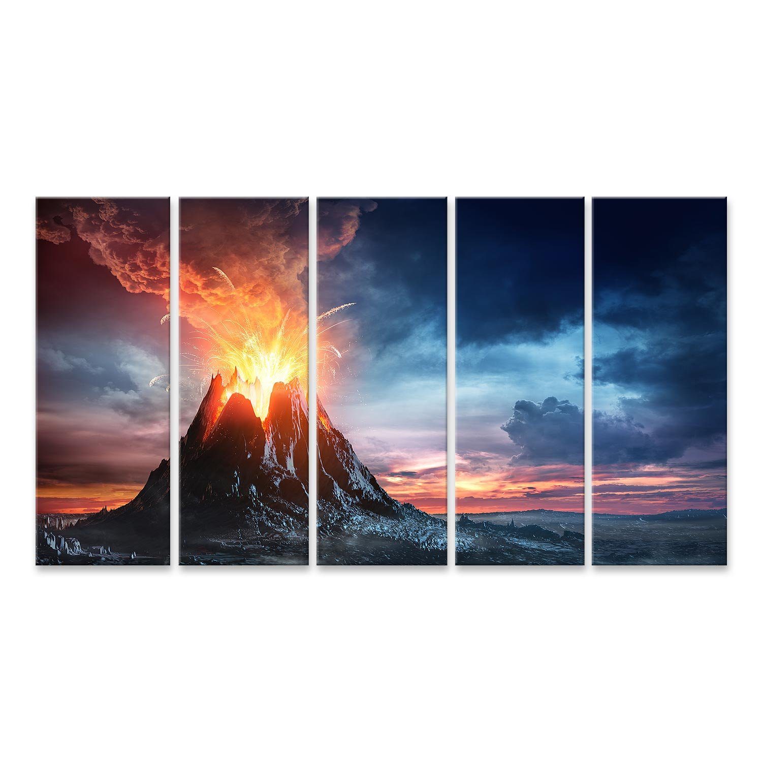 Leinwandbild Bild auf Leinwand Stock Illustration Vulkanischer Berg Eruption Lava L