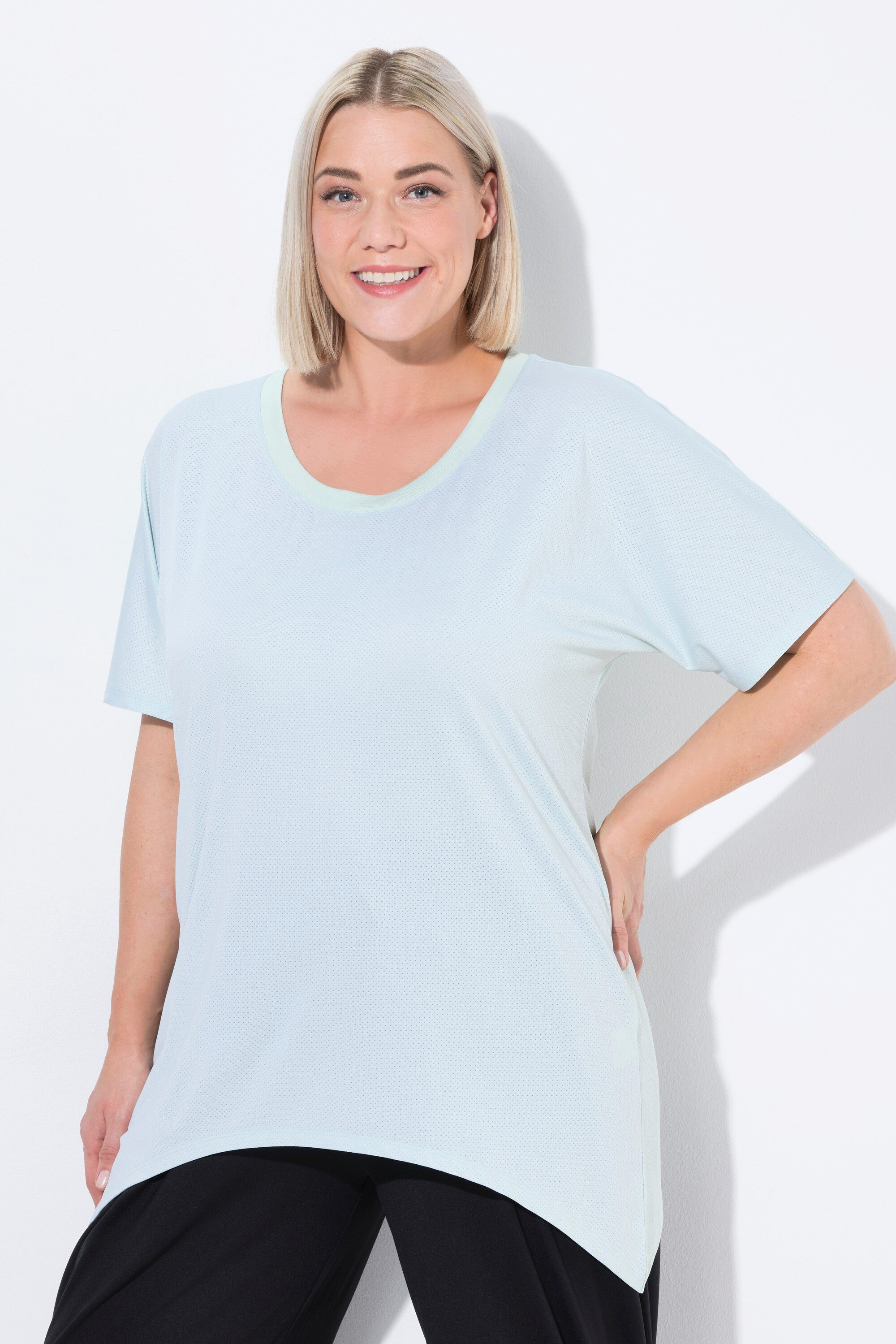 Ulla Popken T-Shirt Funktions-Shirt Zipfelsaum Rundhals günstig online kaufen