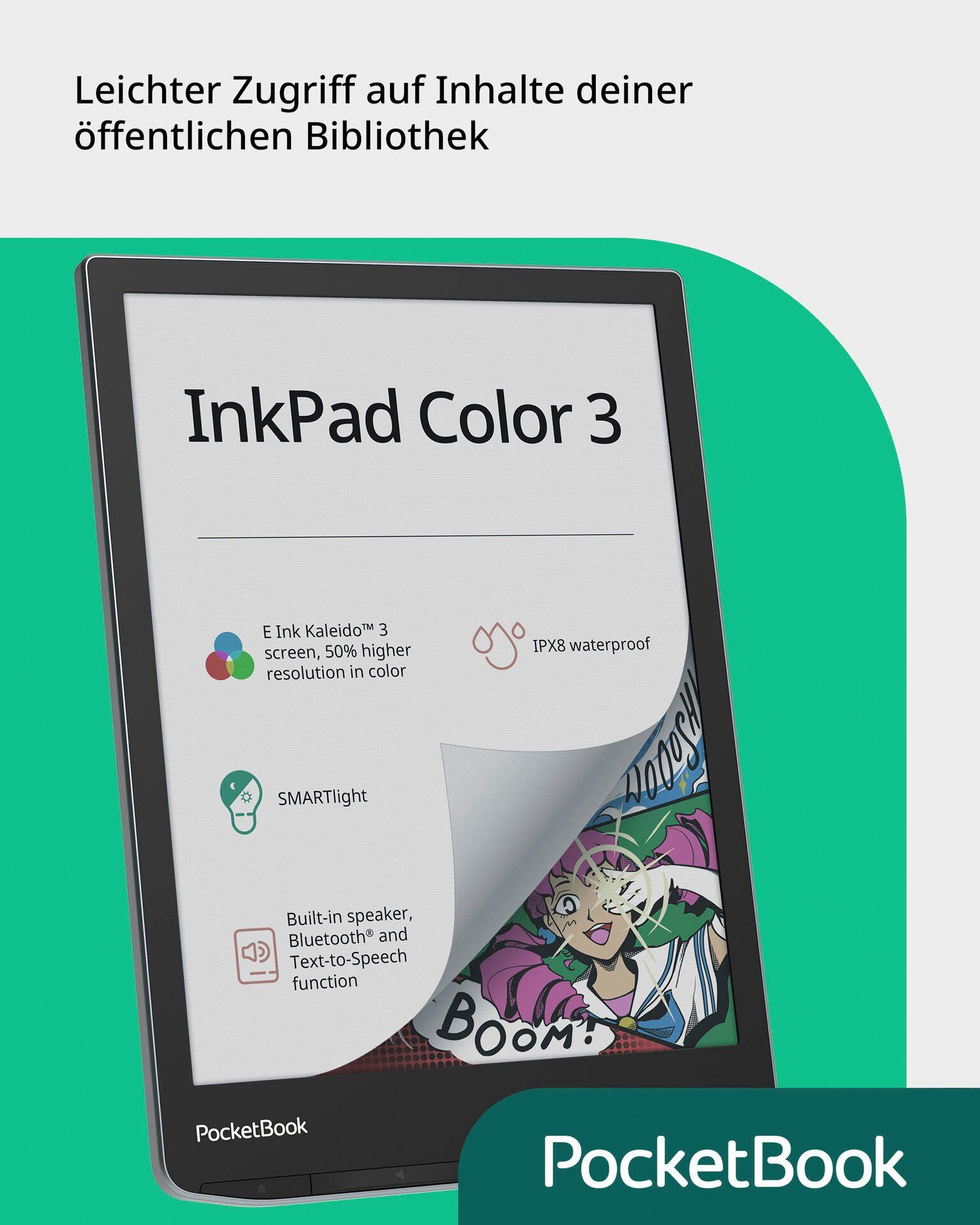 PocketBook InkPad Color 3 E-Book (7,8", 32 GB, E-Book Reader mit Lautsprecher und Bluetooth-Schnittstelle)