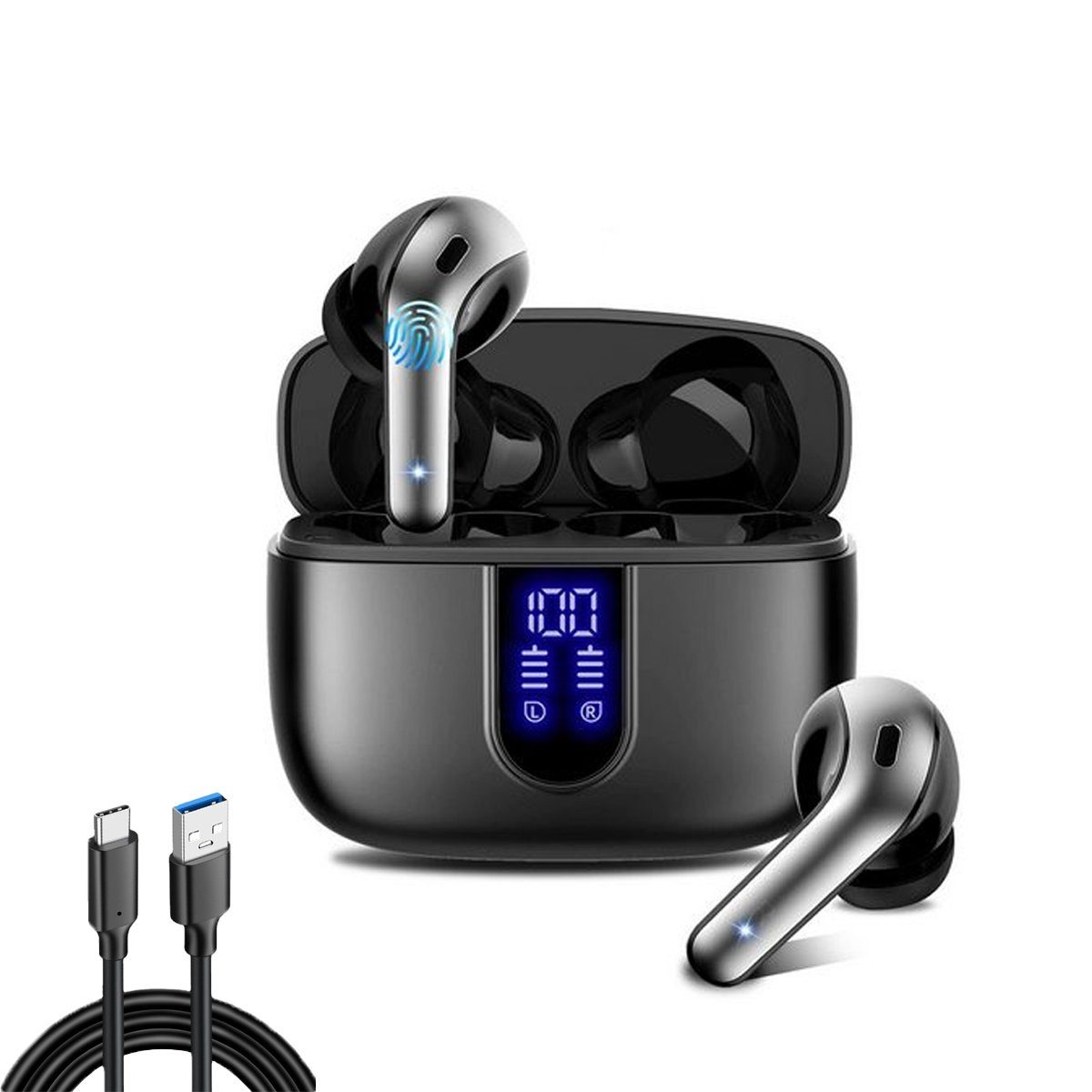 HYIEAR Bluetooth-Ohrhörer 5.3, 1 Stunde Ladezeit 48 Stunden Akkulaufzeit In-Ear-Kopfhörer (Voice Assistant, Bluetooth, Stereo USB-C)