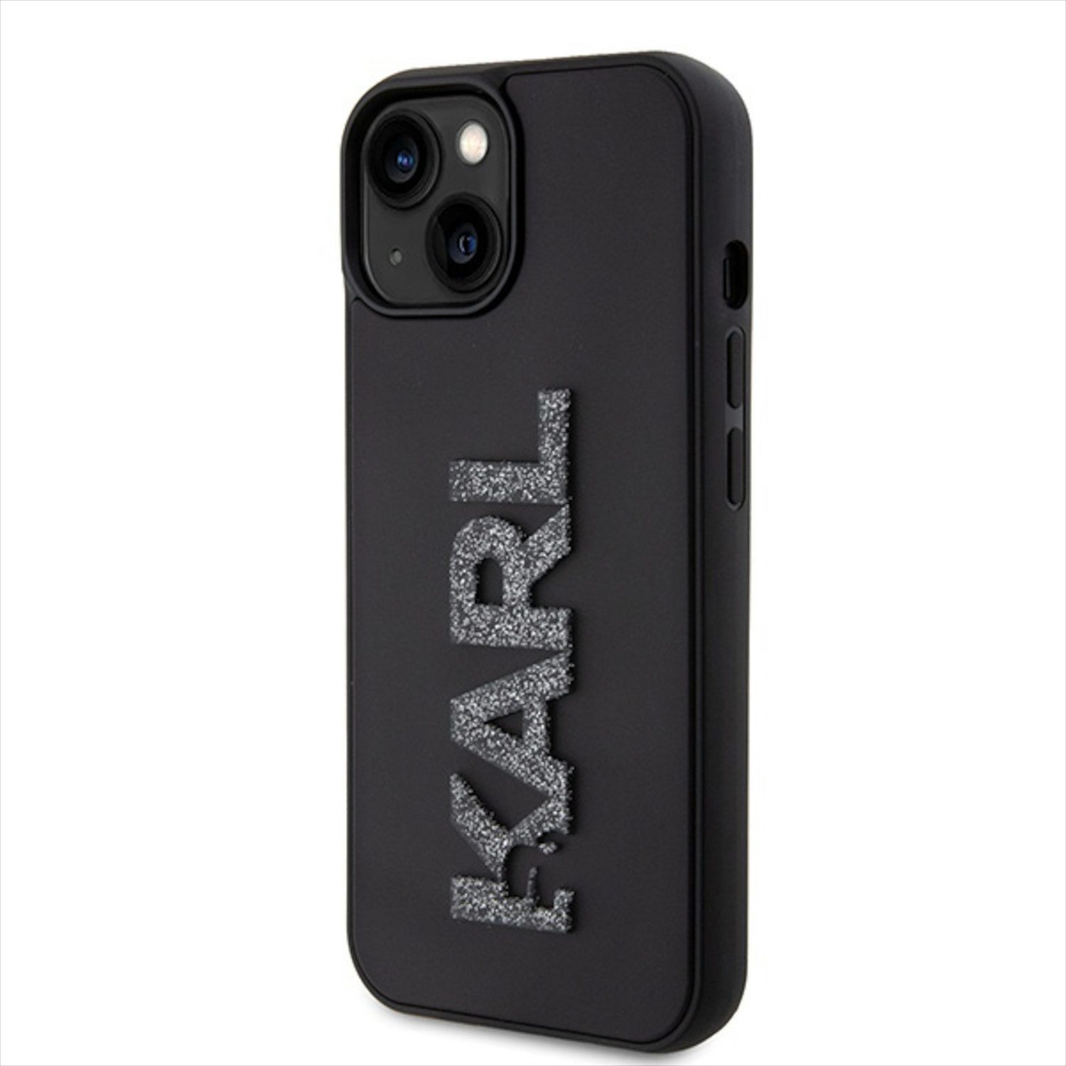 KARL LAGERFELD Smartphone-Hülle Karl Lagerfeld Apple iPhone 15 Plus Hülle 3D Rubber Glitter Logo Black