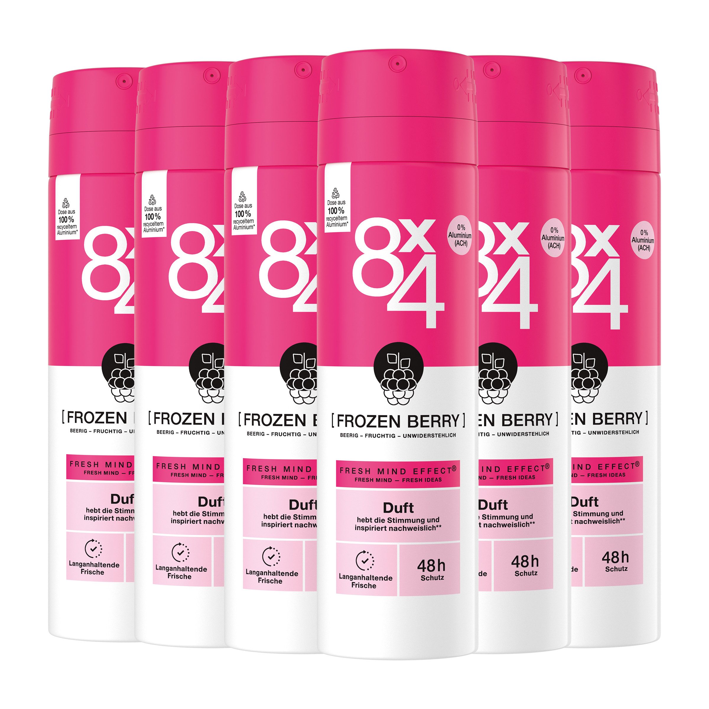 8x4 Deo-Spray Frozen Berry 6 x 150ml roten Beeren und Kirschblüten 48h Schutz, 6-tlg., 48H Non-Stop Trockenschutz