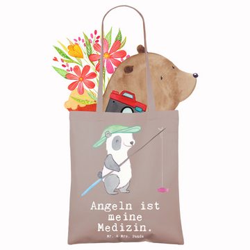 Mr. & Mrs. Panda Tragetasche Panda Angeln - Braun Pastell - Geschenk, Angelverein, Beutel, Einkauf (1-tlg), Design-Highlight