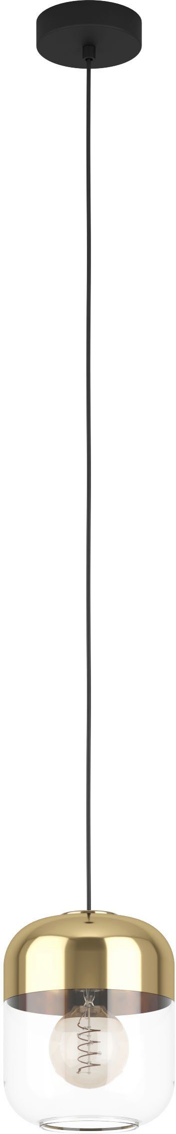 EGLO Hängeleuchte MARYVILLA Pendellampe, Stahl und Glas, E27, IP20, Esstischlampe, Lampe, ohne Leuchtmittel, Leuchtmittel wechselbar, Hängeleuchte, H110 x Ø17 cm, schwarz, brüniert, 1X40W exkl.