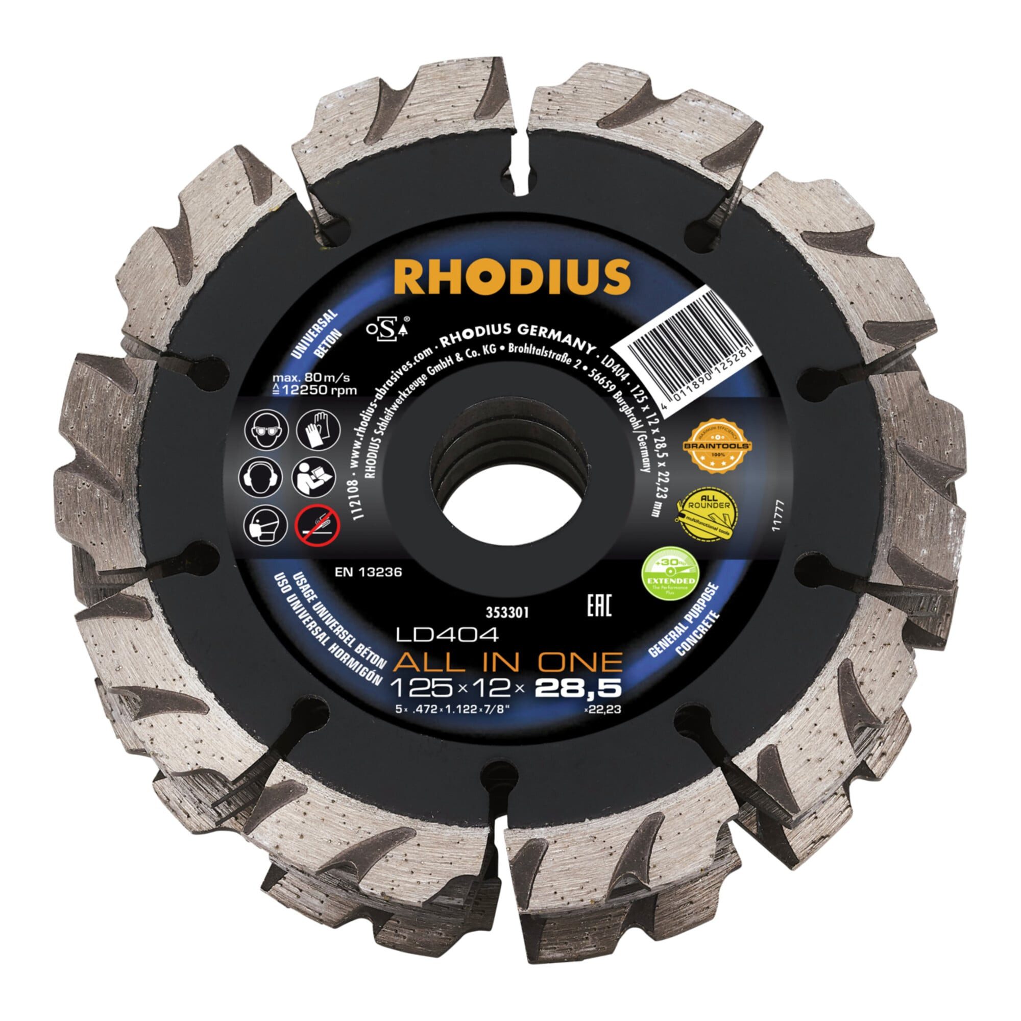 Rhodius Trennscheiben RHODIUS TOPline LD404 ALL IN ONE Diamanttrennscheibe 125 x 12,0 x 28,5