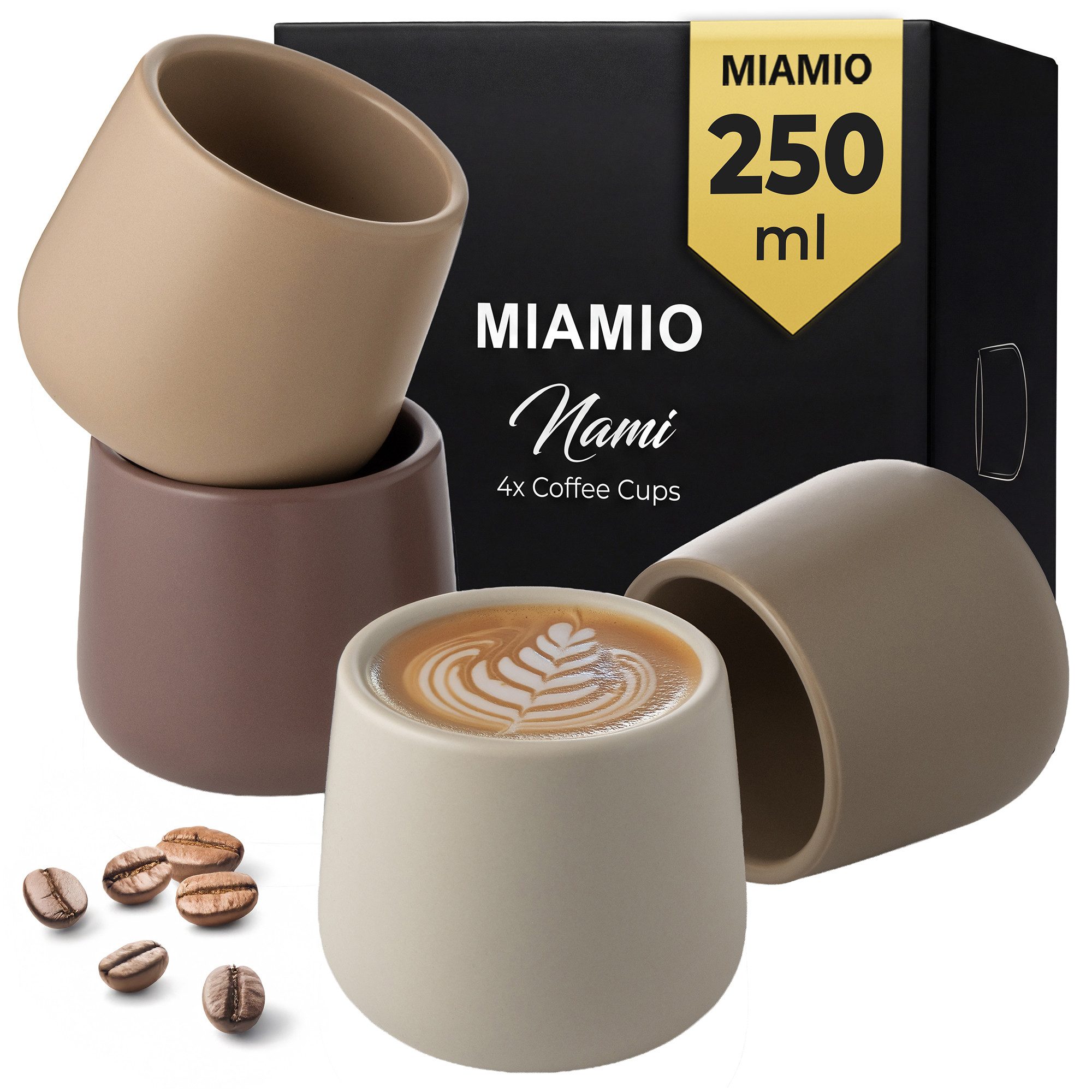 MiaMio Tasse Nami Kaffeebecher Beige Canyon, 4-tlg., Keramik, ohne Henkel, 250 ml