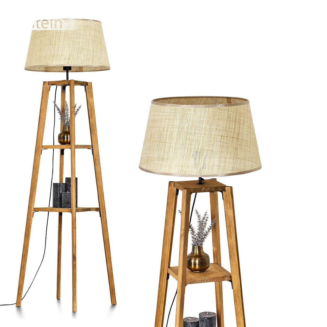 hofstein Stehlampe Stehlampe aus Holz/Papiergeflecht in Natur/Beige, ohne Leuchtmittel, (45cm), Ablageflächen u. Fußschalter, 1x E27, ohne Leuchtmittel