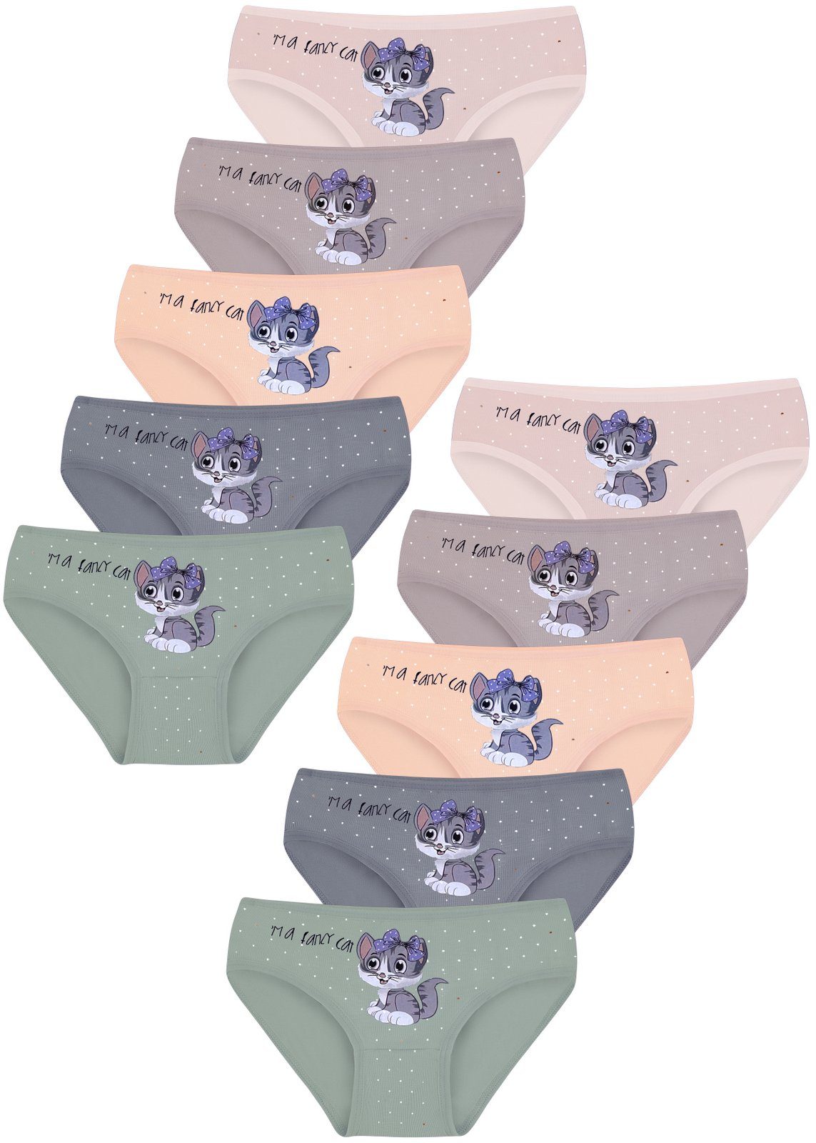 Baumwolle 10 (Spar-Packung, Mädchen 92-146 10-St) Unterwäsche Unterhosen Slips LOREZA Kinder Slip Katze