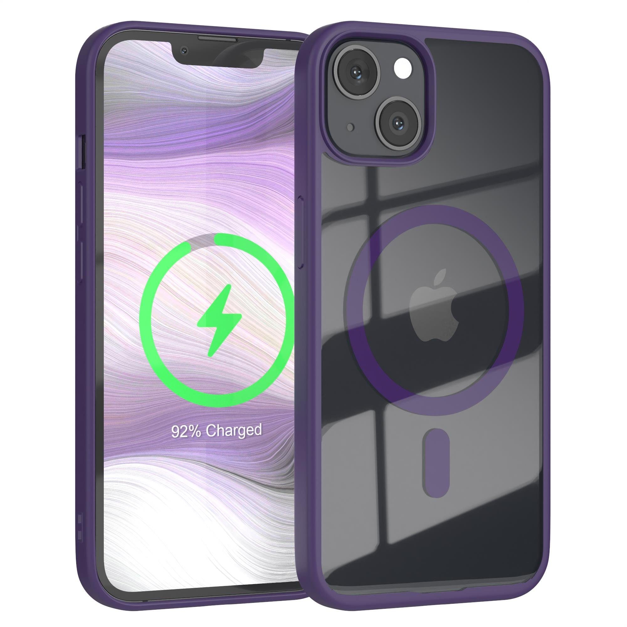 EAZY CASE Handyhülle Transparente Hülle mit MagSafe für iPhone 13 6,1 Zoll, Hülle mit Kameraschutz, Smart Case kompatibel mit Magsafe, Violett