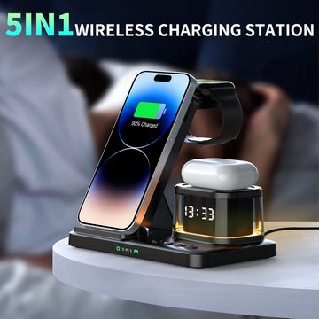 JOEAIS Kabelloses Ladestation 5 in 1 Induktive Ladegerät Wireless Charger Induktions-Ladegerät (Ultra Handy Charging Station)