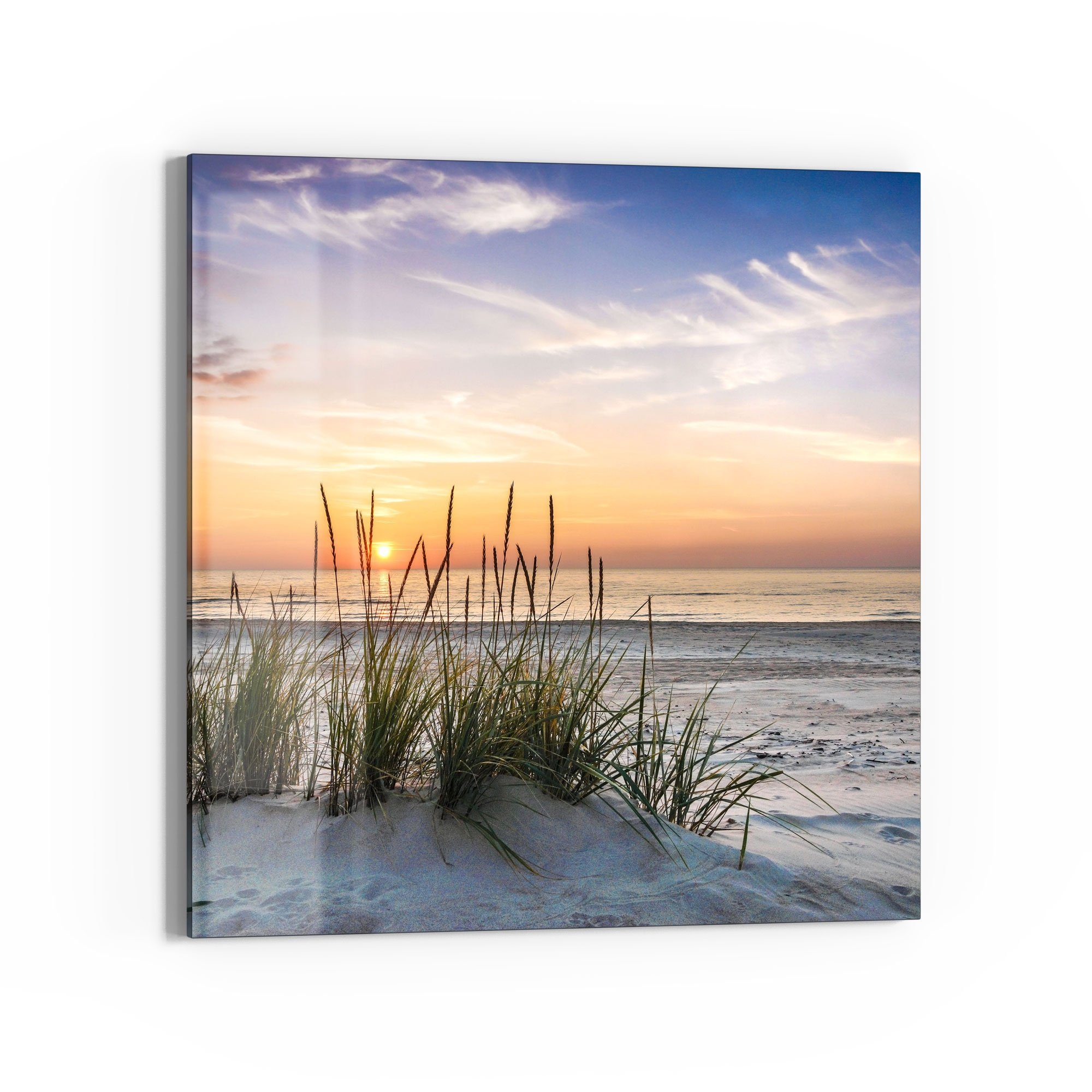 DEQORI Glasbild 'Sonnenuntergang am Strand', 'Sonnenuntergang am Strand', Glas Wandbild Bild schwebend modern