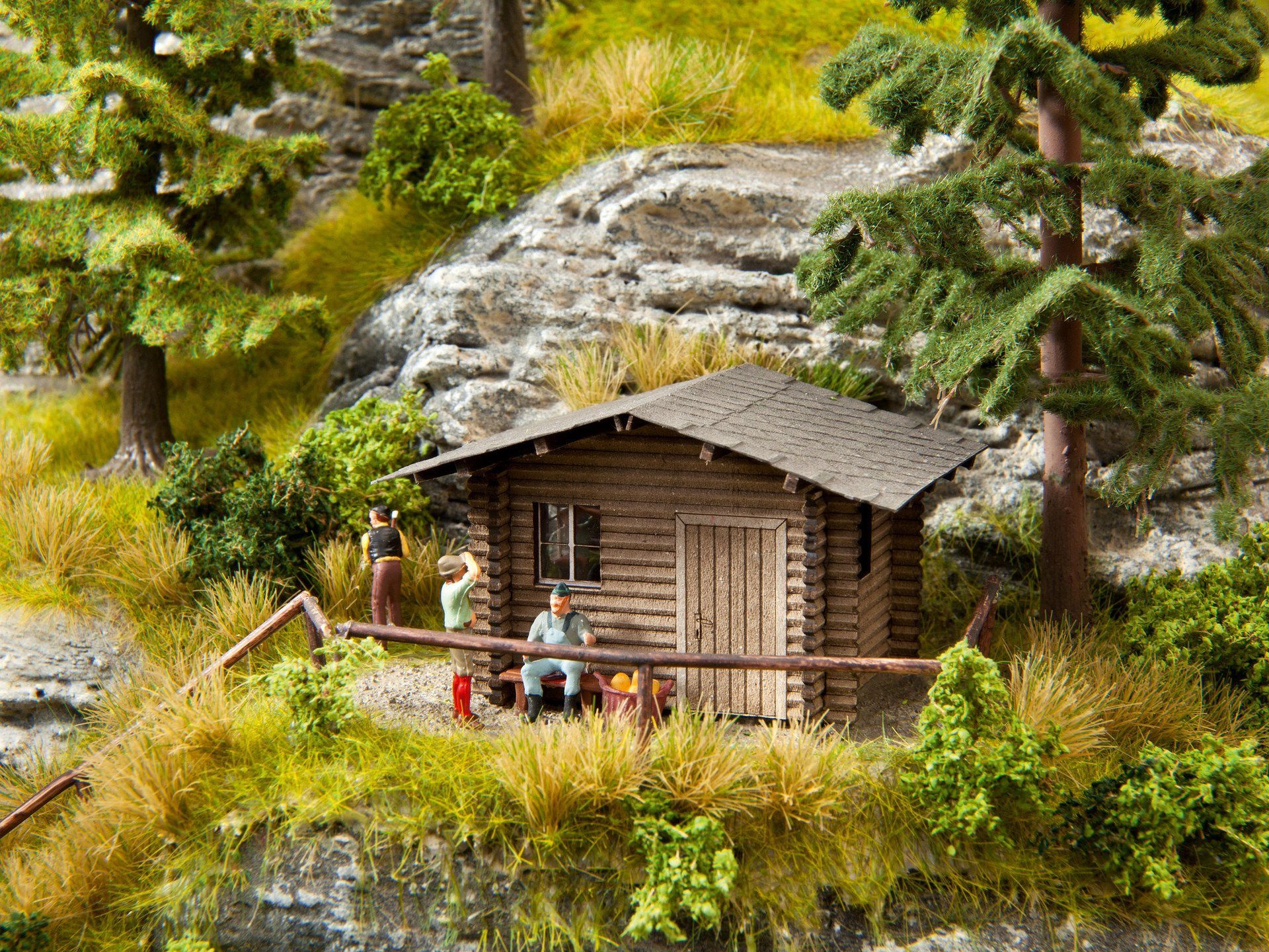 Modelleisenbahn-Gebäude Waldhütte, detailreiche Miniatur, 4,7 x 3,7 x 2,8