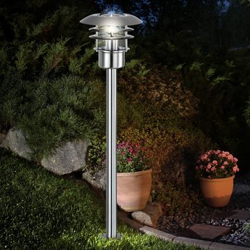 etc-shop Außen-Stehlampe, Leuchtmittel inklusive, Warmweiß, Stehlampe Laterne Außenleuchte dimmbar LED Gartenleuchte silber H 80cm