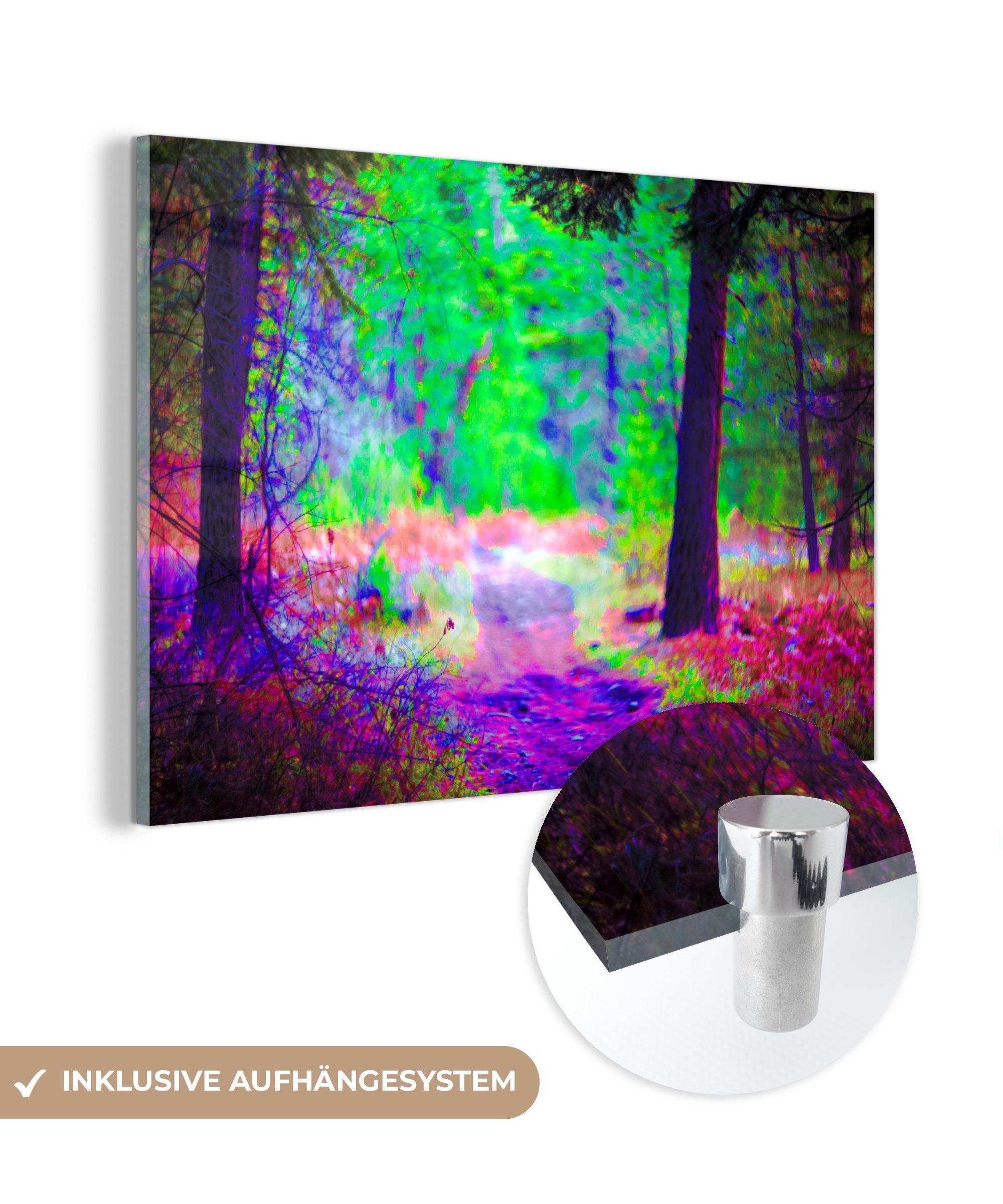 MuchoWow Acrylglasbild Psychedelischer Waldweg, (1 St), Acrylglasbilder Wohnzimmer & Schlafzimmer