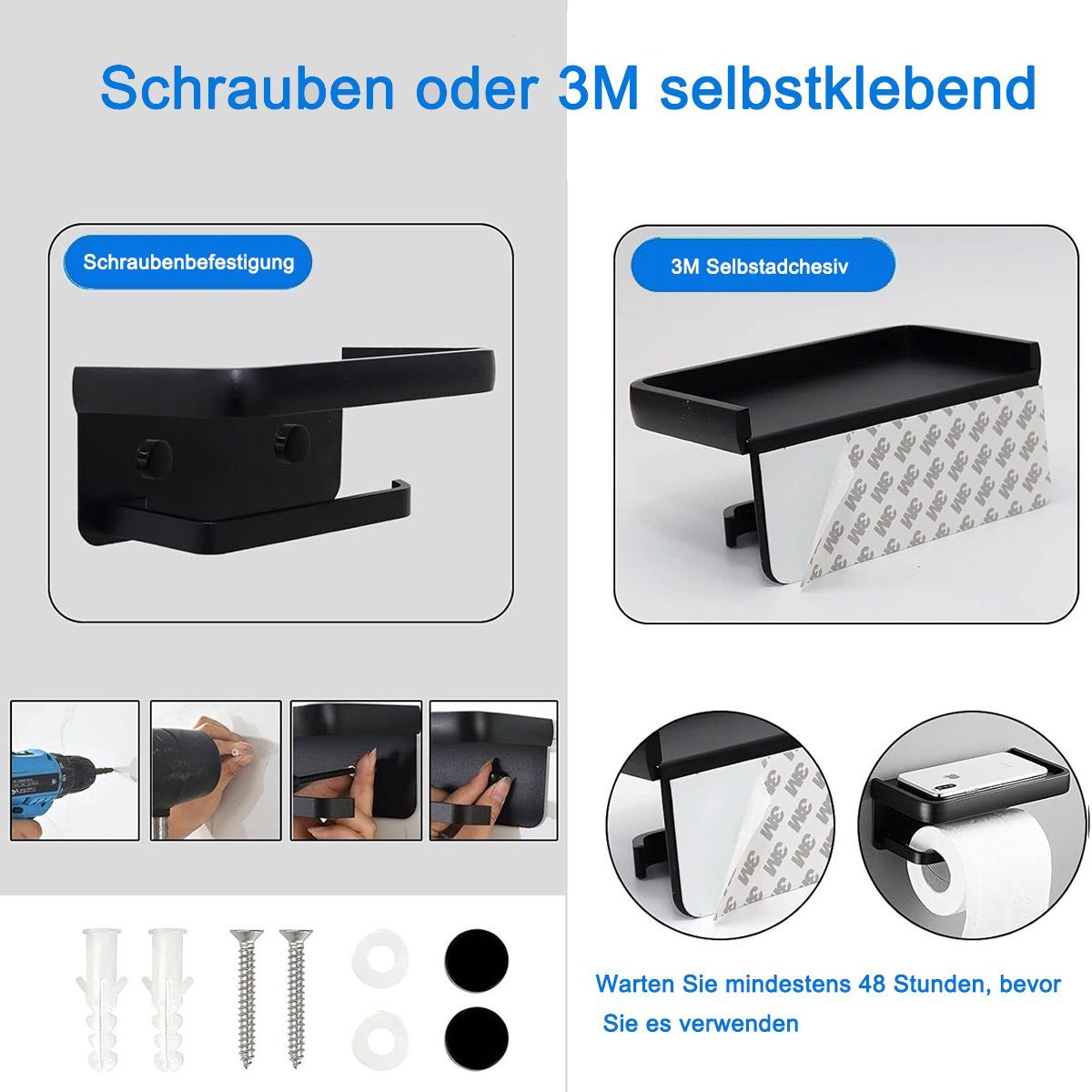 Jormftte Schwarz für Badezimmer Toilettenpapierhalter,Selbstklebend Toilettenpapierhalter Klopapierhalter