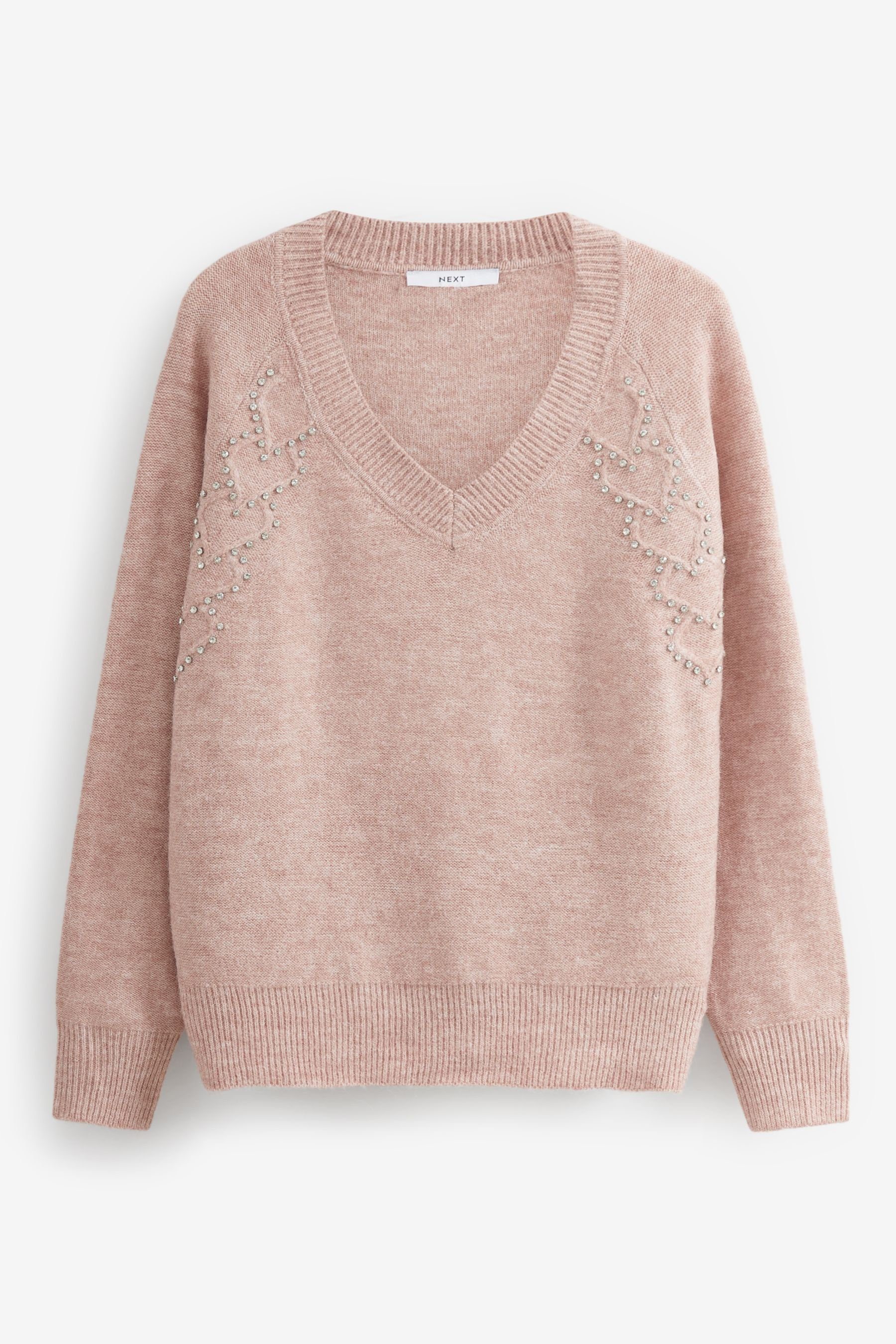 Next V-Ausschnitt-Pullover Herz-Verzierung V-Ausschnitt-Pullover (1-tlg) Blush Pink