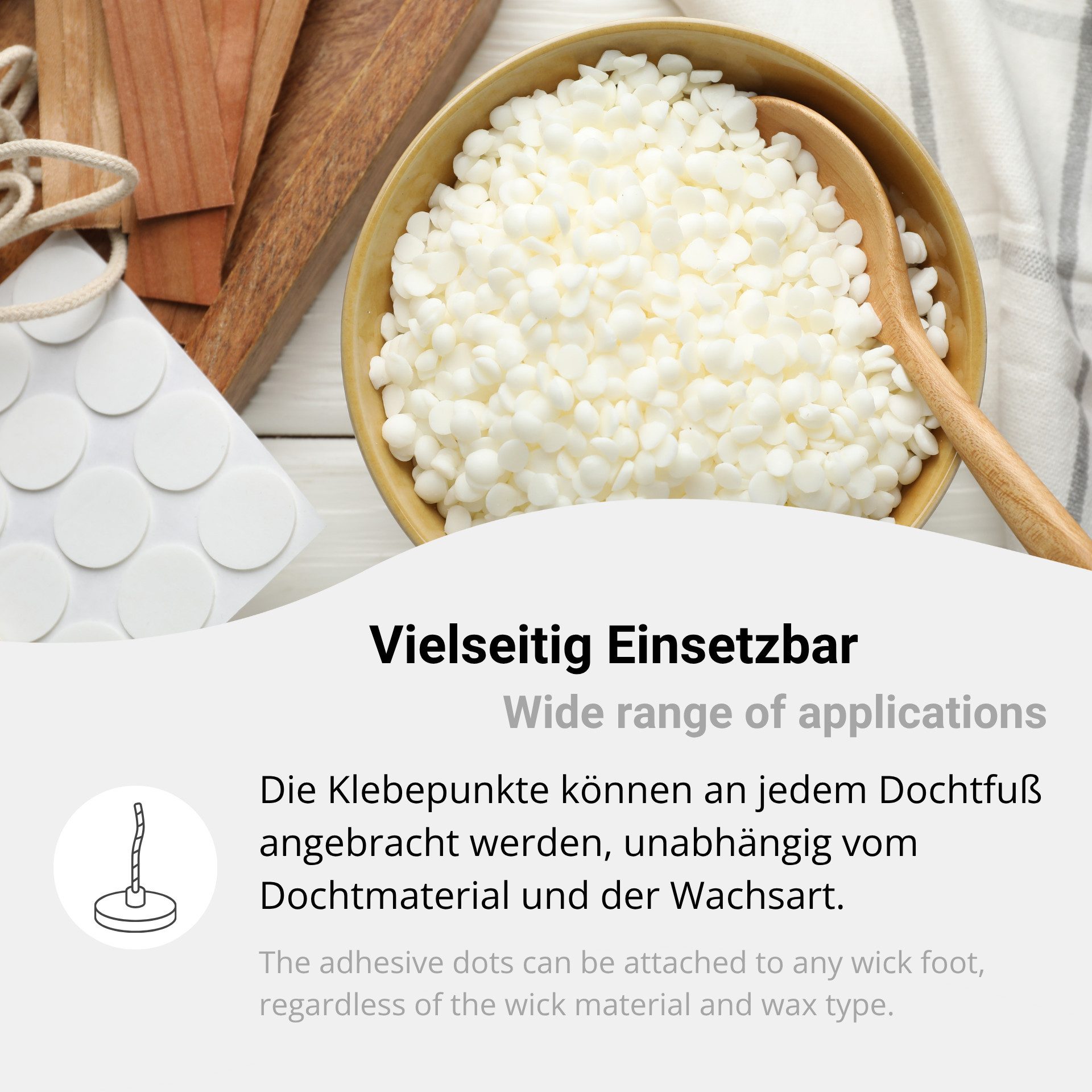 DistrEbution Spitzkerze 20 Klebepunkte für Kerzendochte – Doppelseitige Dochtaufkleber 12 mm, Universell einsetzbar – Bild 4 von 5