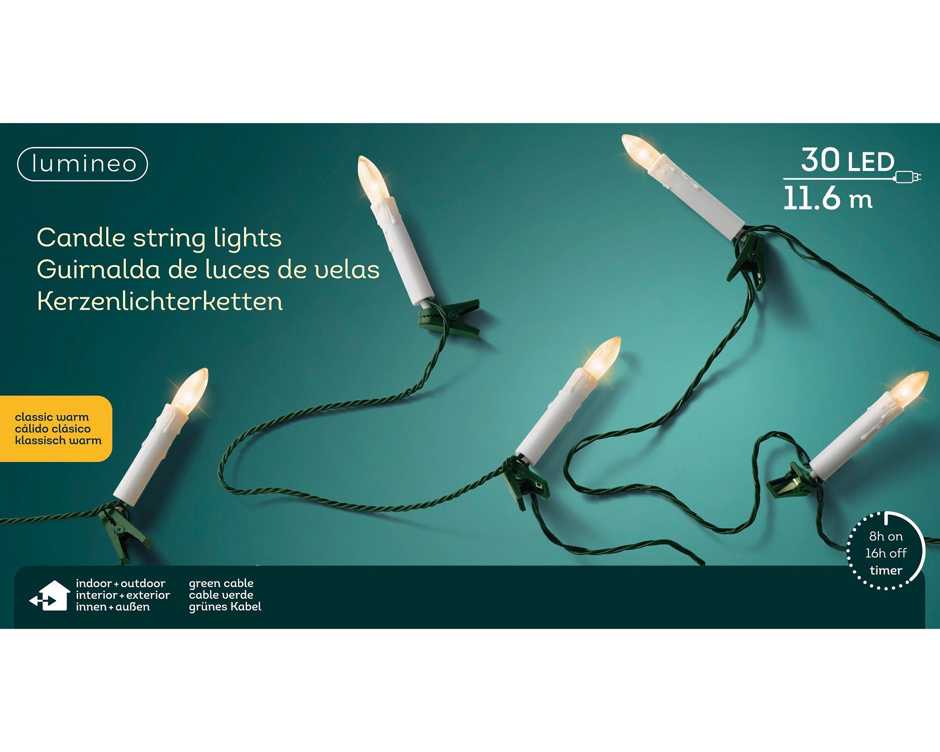 Lumineo LED-Lichterkette Lumineo Kerzen-Lichterkette 30 LED 11,6 m klassisc günstig online kaufen