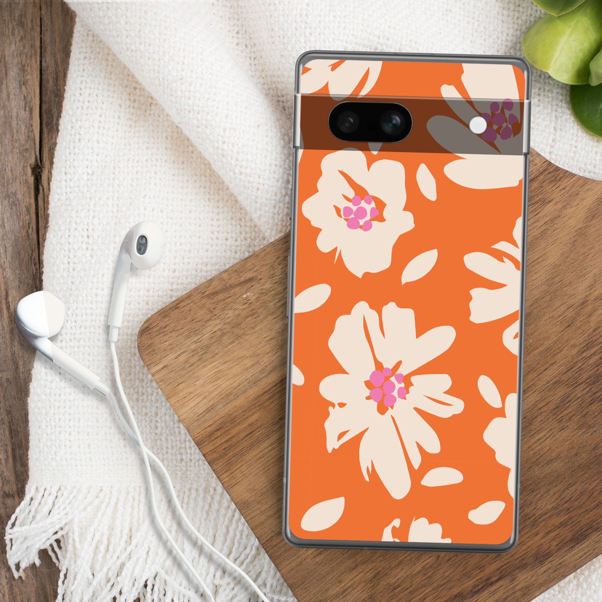 MuchoWow Handyhülle für Google Pixel 7a Blumen - Orange - Beige - Rosa - Abstrakt, Handy Case, Silikon, Bumper Case Dünn