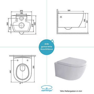 Alpenberger Tiefspül-WC Set aus Keramik Wand WC und Bidet - Made in EU, Wandmontage, Abgang Waagerecht, 3-tlg., Bidet mit Hahnloch und Überlauf - Hänge WC mit Softclose Sitz