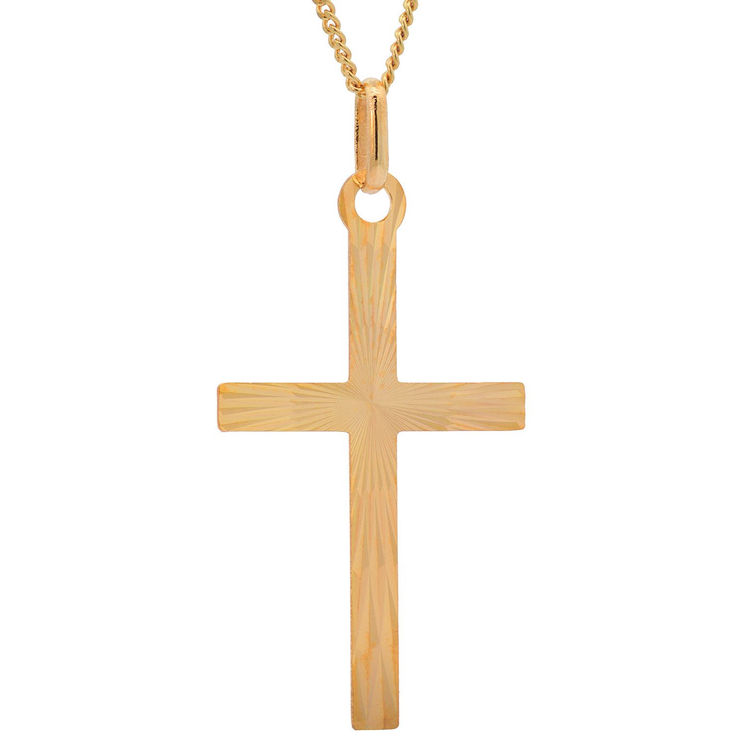 Kreuzanhänger Anhänger Kreuz echt 333-8 Karat Gold mit vergoldeter Silberkette 36 cm