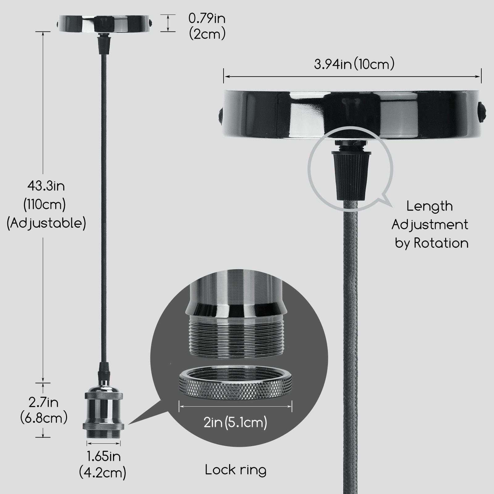 Aigostar LED-Leuchtmittel E27 Lampenfassungen Pendelleuchte Hängelampe Vintage Retro LED Leuchte, Vintage Nostalgie Retro Lampenfassung E27 Edison Gewinde Kabel – Bild 3 von 5