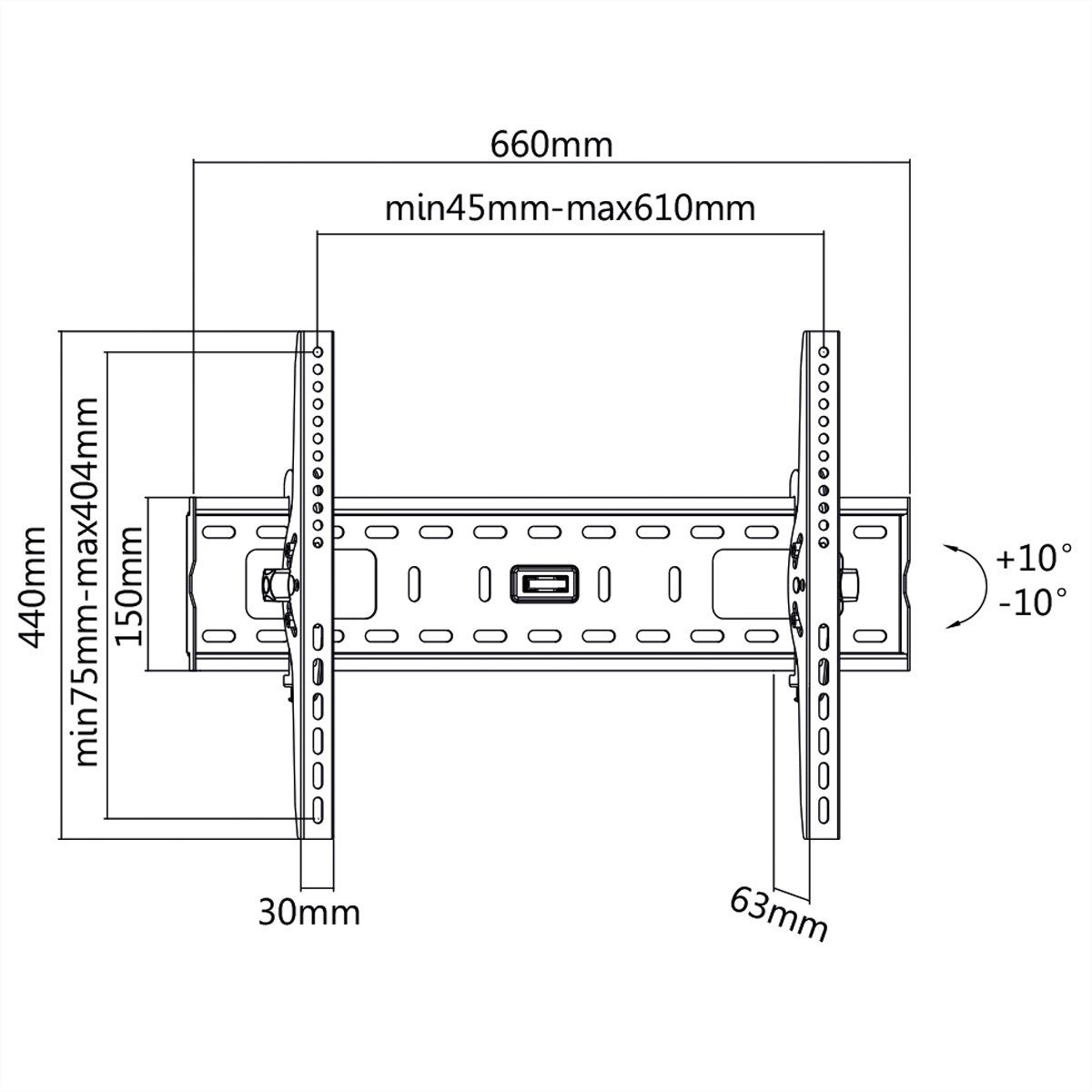 VALUE Monitor-Halterung TV-Monitorwandhalterung, neigbar, (bis 70 Zoll, 37-70 Zoll, bis 75 kg)